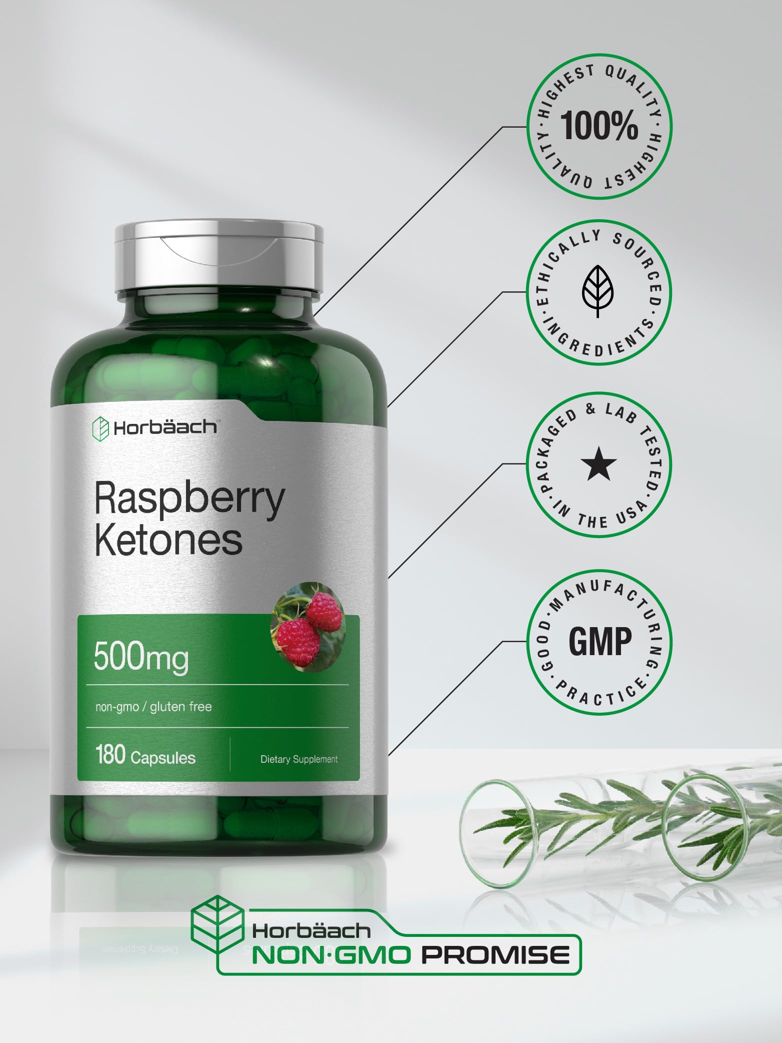 Horbäach Raspberry Ketones | 500mg | 180 Capsules | Non-GMO & Gluten Free Pills - Image 5