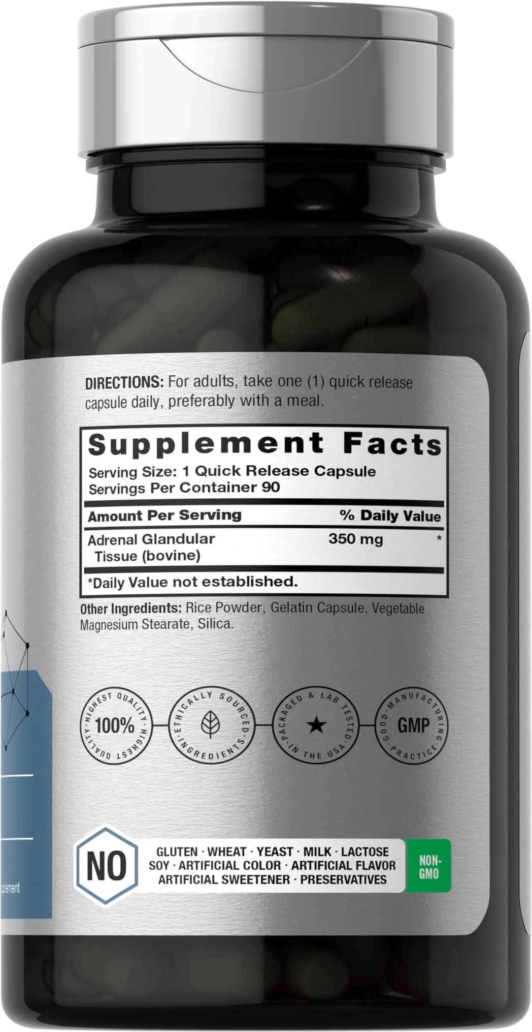 Horbäach Raw Adrenal Glandular | 350 mg | 90 Capsules | Non-GMO, Gluten Free Supplement - Image 2