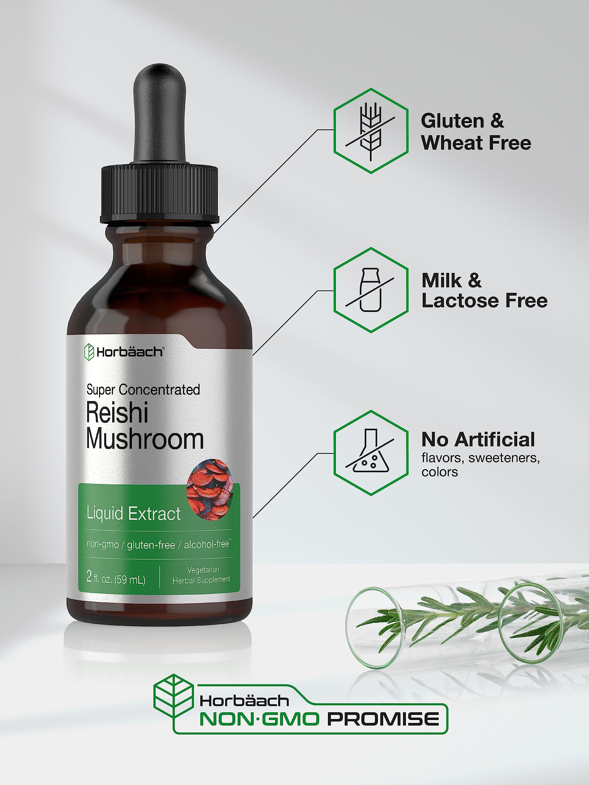 Horbäach Reishi Mushroom Extract Tincture | 2 Fl Oz | Liquid Drops | Ganoderma Lucidum | Vegetarian, Alcohol Free | Non-GMO, Gluten Free Supplement - Image 4