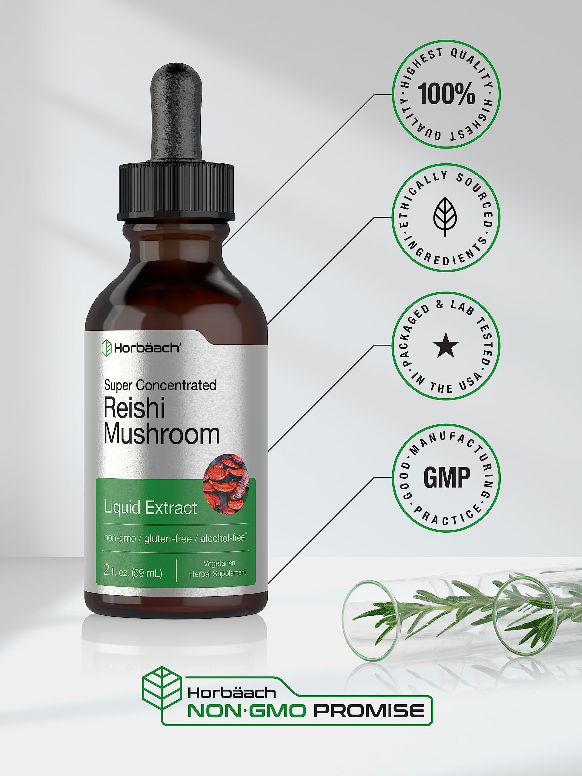 Horbäach Reishi Mushroom Extract Tincture | 2 Fl Oz | Liquid Drops | Ganoderma Lucidum | Vegetarian, Alcohol Free | Non-GMO, Gluten Free Supplement - Image 5