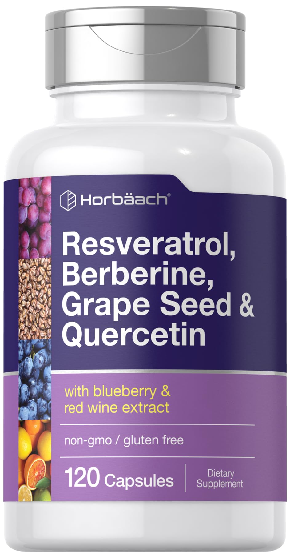 Horbäach Resveratrol Berberine Grape Seed & Quercetin | with Blueberry & Red Wine Extract | 120 Capsules | Non-GMO, Gluten Free & Vegetarian Supplement