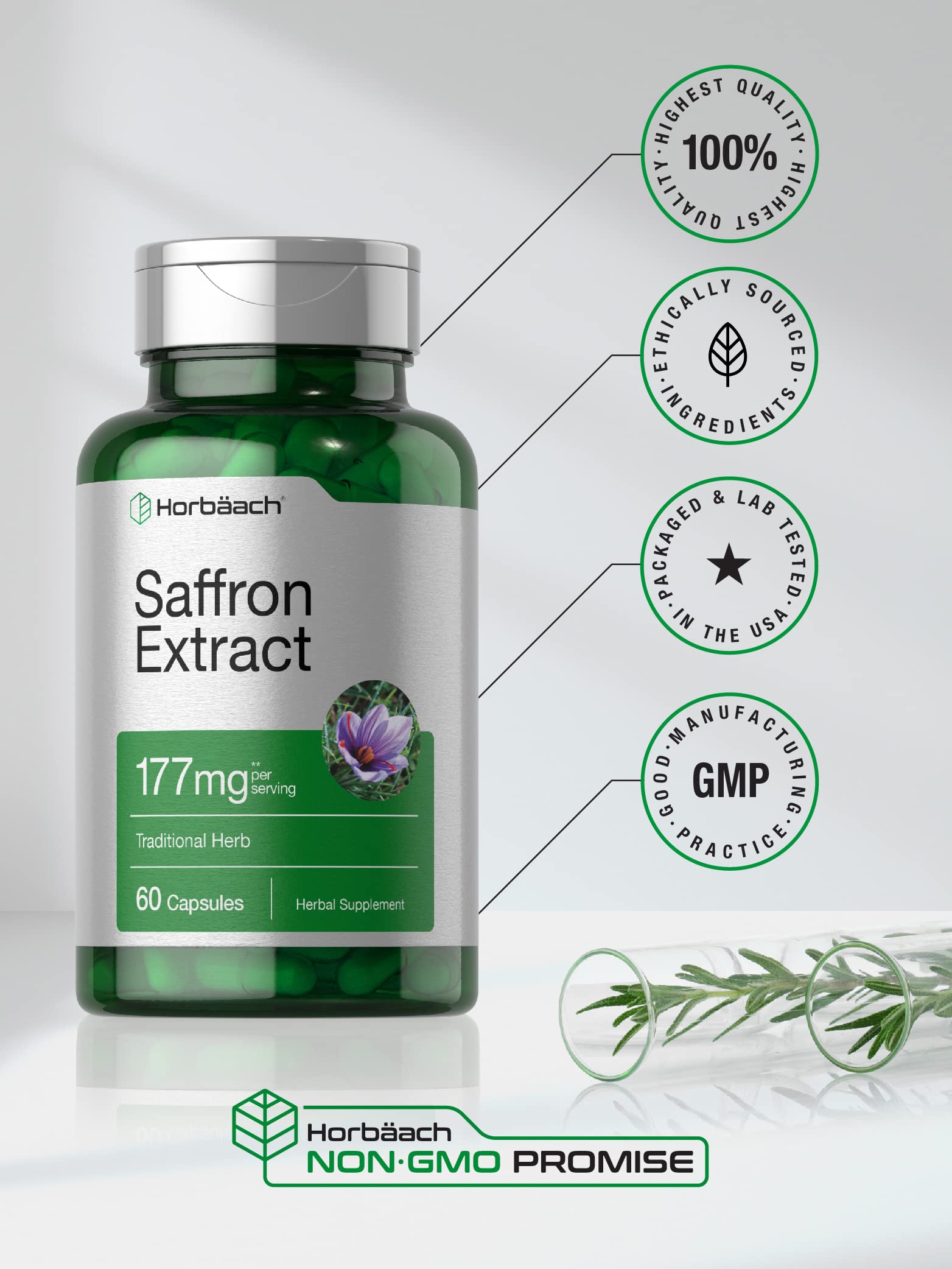 Horbäach Saffron Extract Capsules | 60 Pills | for Women and Men | Non-GMO, Gluten Free Supplement - Image 5