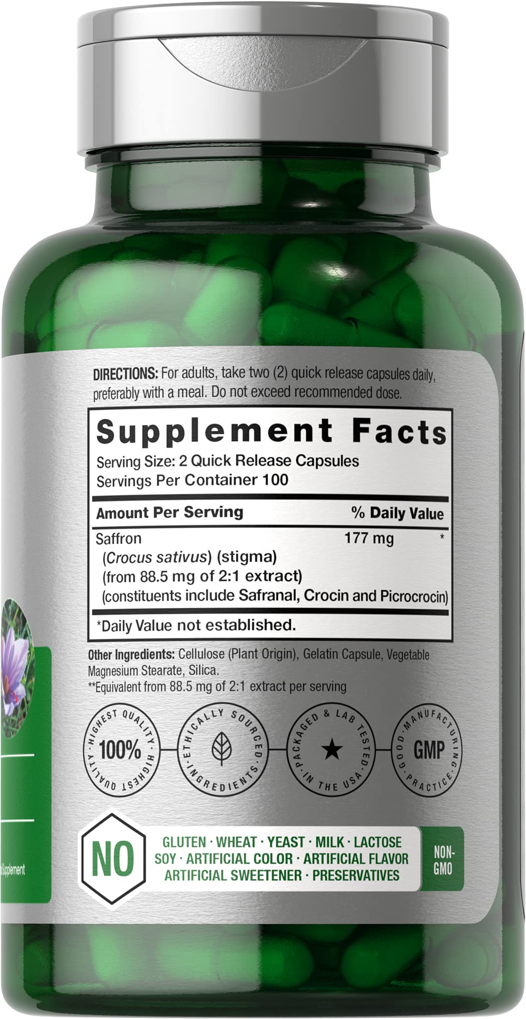 Horbäach Saffron Extract Supplement | 200 Capsules | Pills for Women & Men | Non-GMO, Gluten Free - Image 2