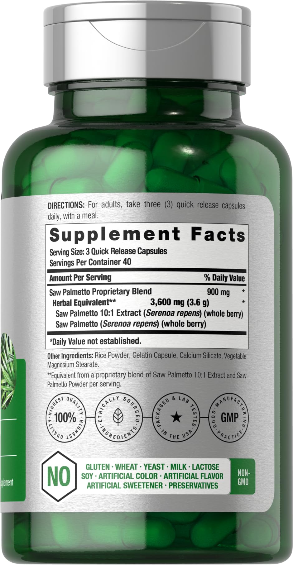 Horbäach Saw Palmetto Extract | 120 Capsules | Non-GMO and Gluten Free Formula | from Saw Palmetto Berries - Image 2