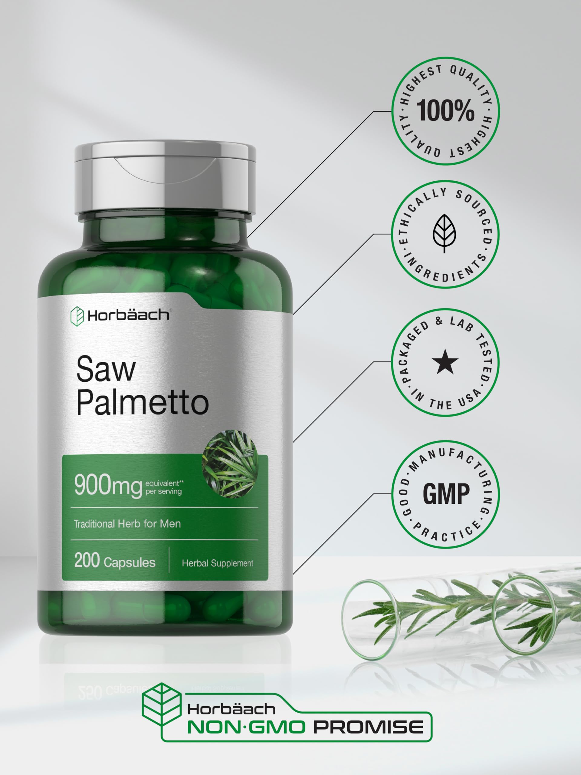 Horbäach Saw Palmetto Extract | 200 Capsules | Non-GMO and Gluten Free Formula | Traditional Herb Supplement | from Saw Palmetto Berries - Image 6