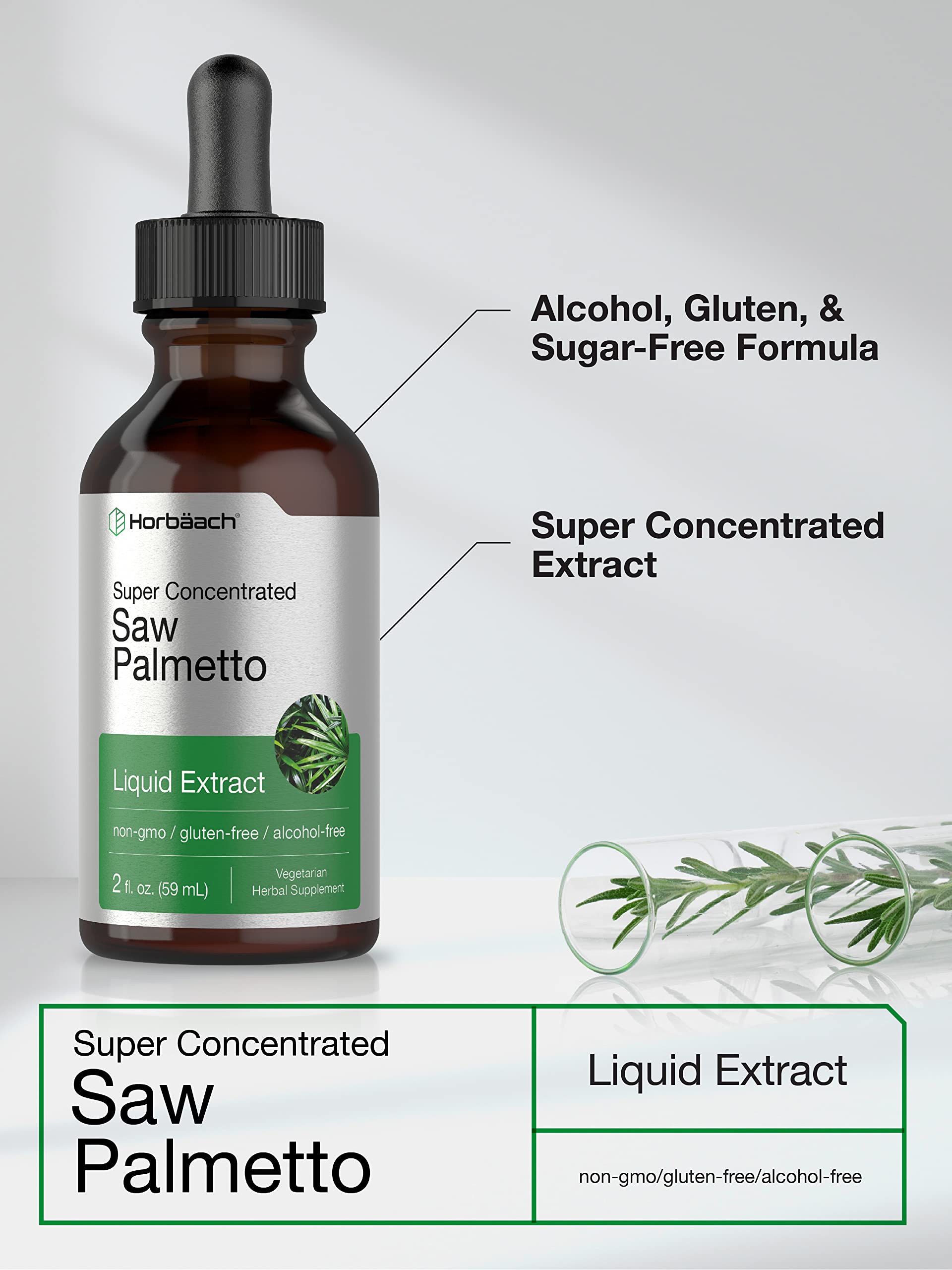 Horbäach Saw Palmetto Liquid Extract | 2 Fl Oz | Alcohol Free | Vegetarian, Non-GMO, Gluten Free Herb Supplement - Image 3