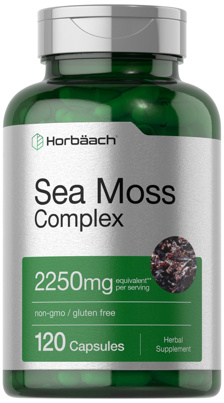 Horbäach Sea Moss Complex Capsules | 120 Count | Complex Formula with Bladderwrack & Burdock Root | Non-GMO & Gluten Free Supplement