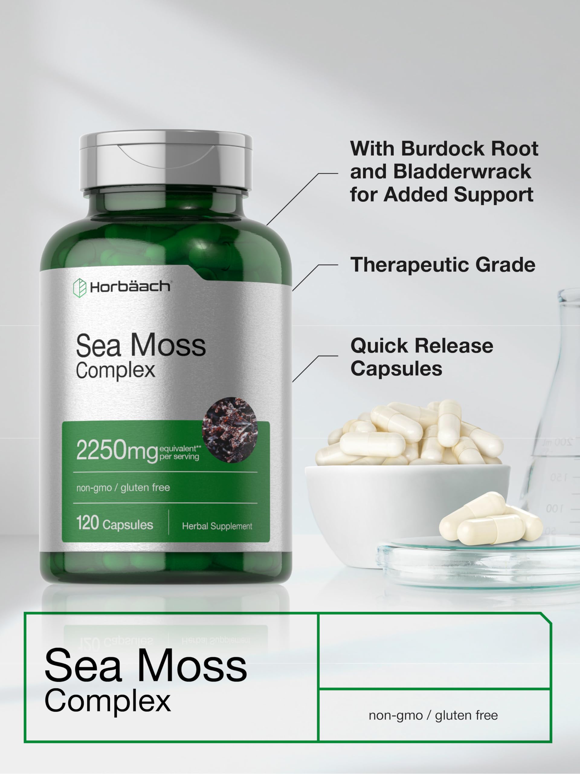 Horbäach Sea Moss Complex Capsules | 120 Count | Complex Formula with Bladderwrack & Burdock Root | Non-GMO & Gluten Free Supplement - Image 4