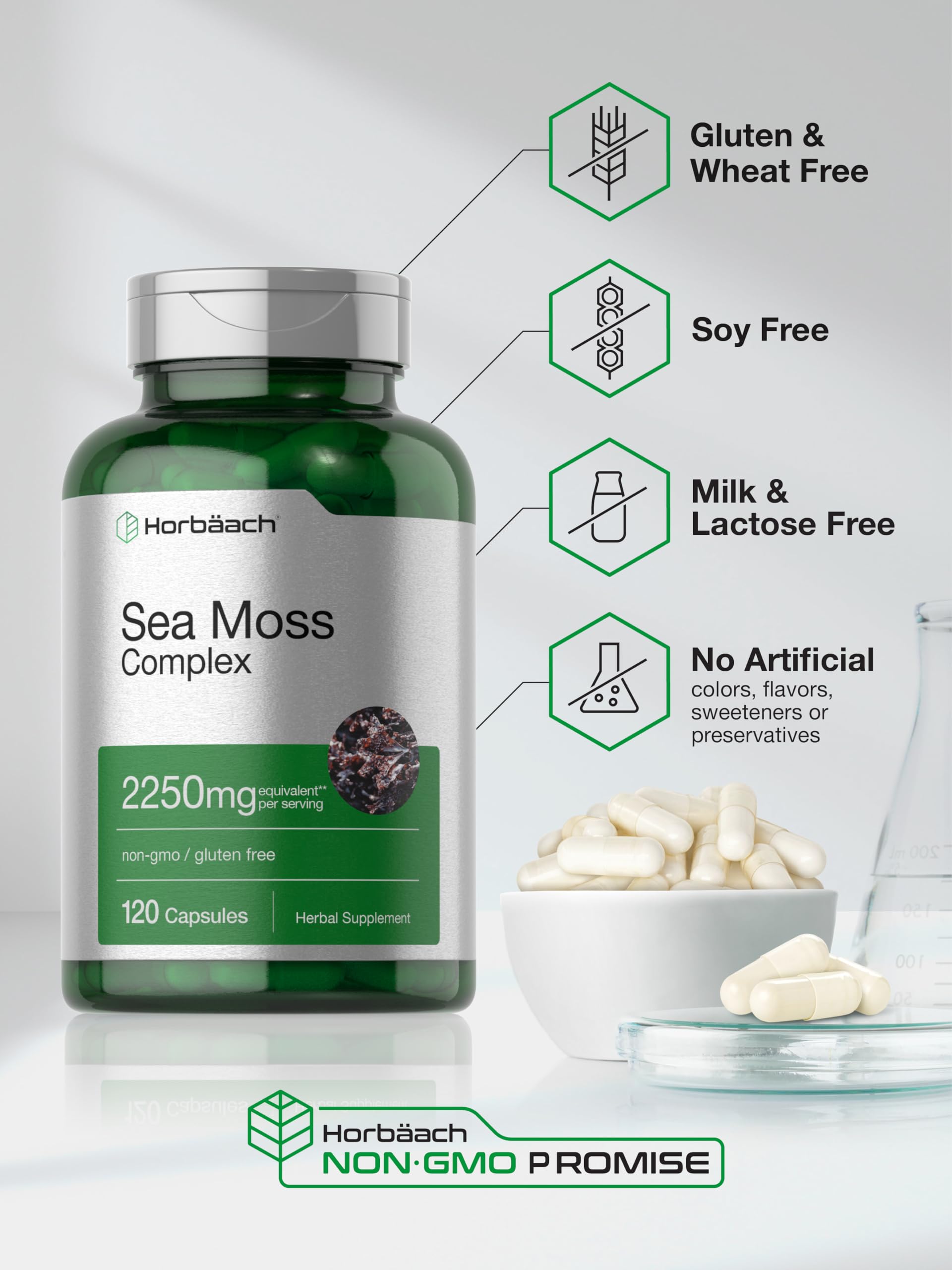 Horbäach Sea Moss Complex Capsules | 120 Count | Complex Formula with Bladderwrack & Burdock Root | Non-GMO & Gluten Free Supplement - Image 5