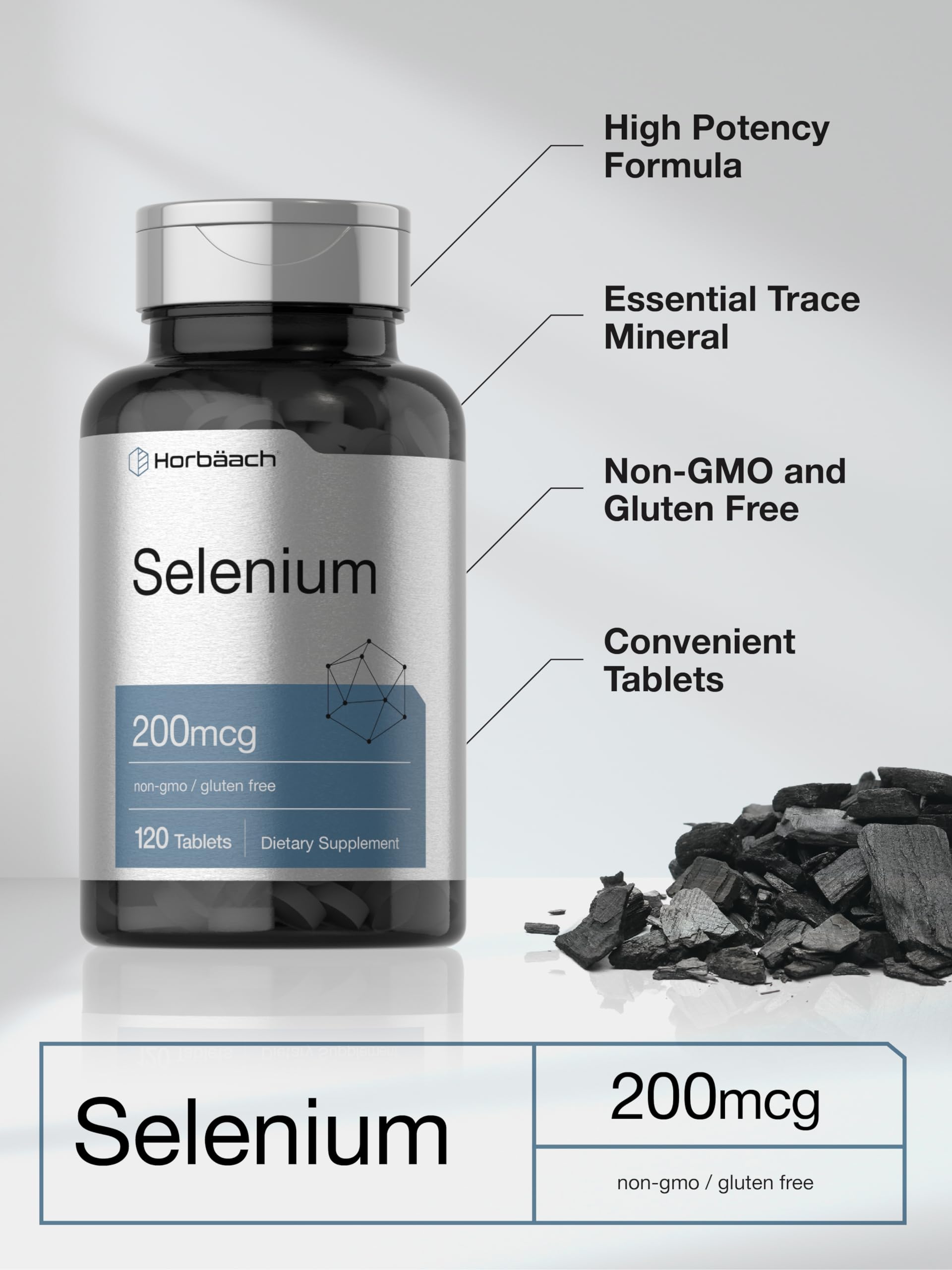 Horbäach Selenium Supplement for Women & Men | 200mcg | 120 Tablets | as Selenium Yeast | Vegetarian, Non-GMO and Gluten Free - Image 4