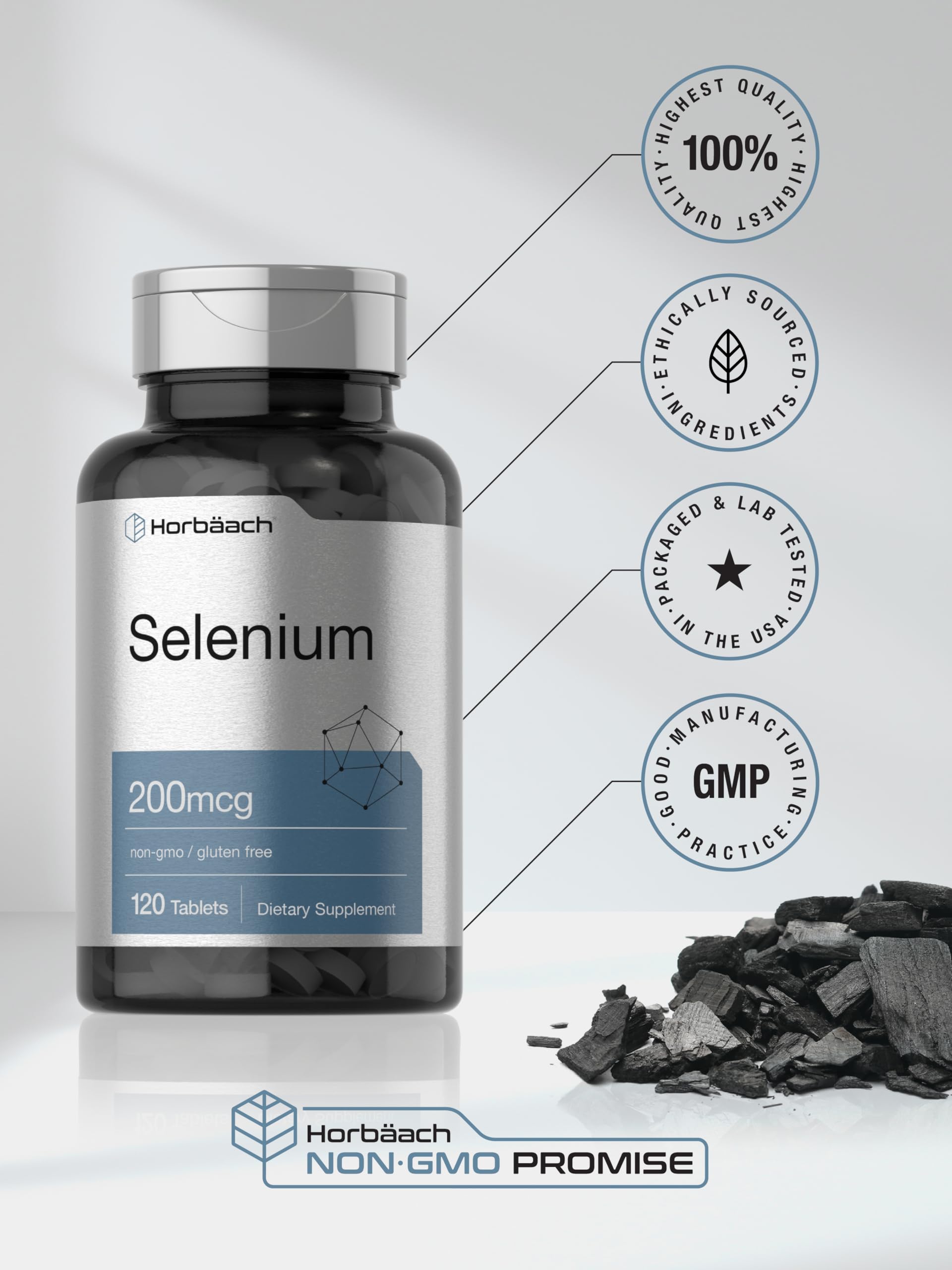 Horbäach Selenium Supplement for Women & Men | 200mcg | 120 Tablets | as Selenium Yeast | Vegetarian, Non-GMO and Gluten Free - Image 6