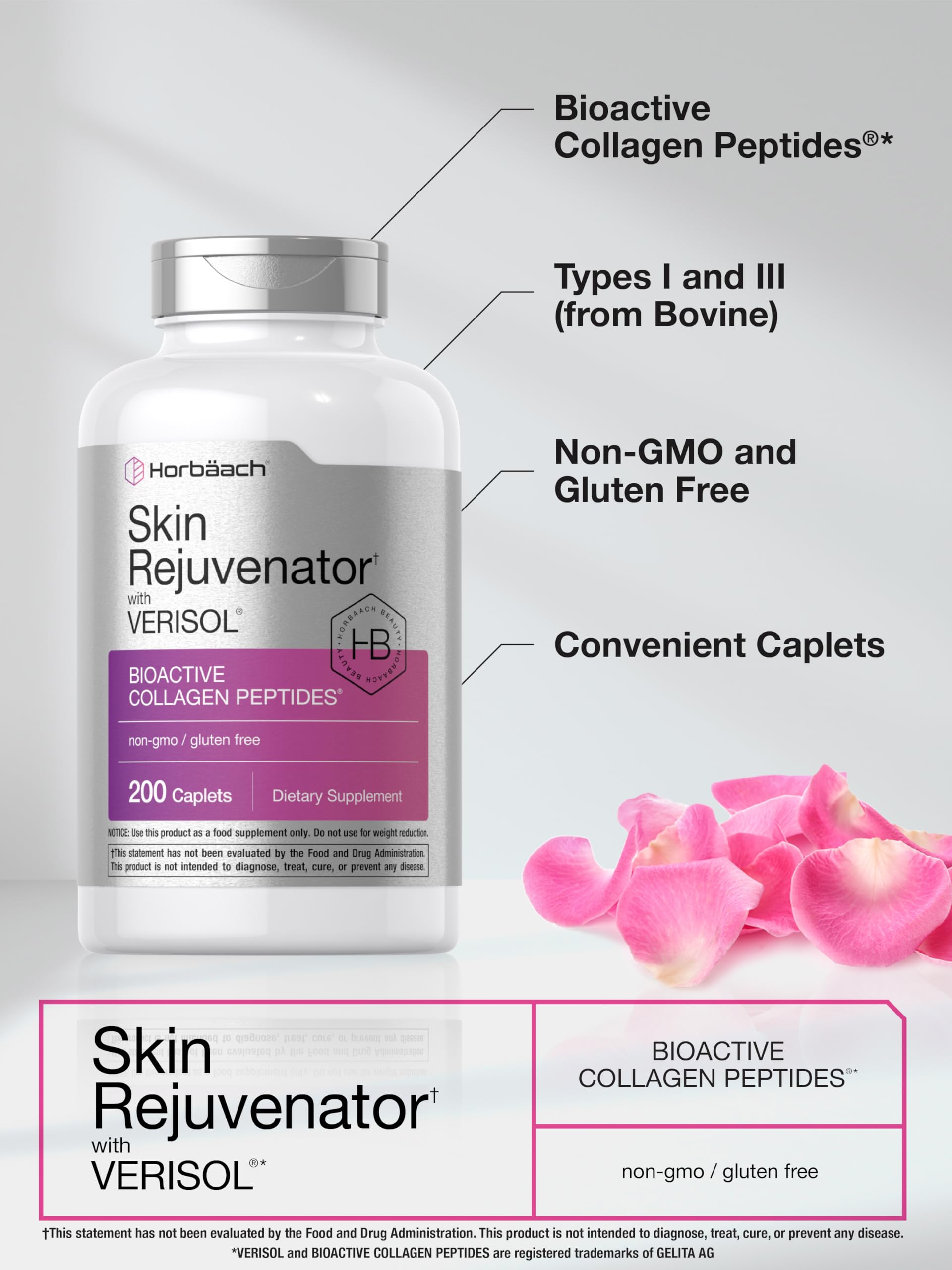 Horbäach Skin Rejuvenator with Verisol | Bioactive Collagen Peptides | 200 Caplets | Non-GMO, Gluten Free Supplement - Image 4