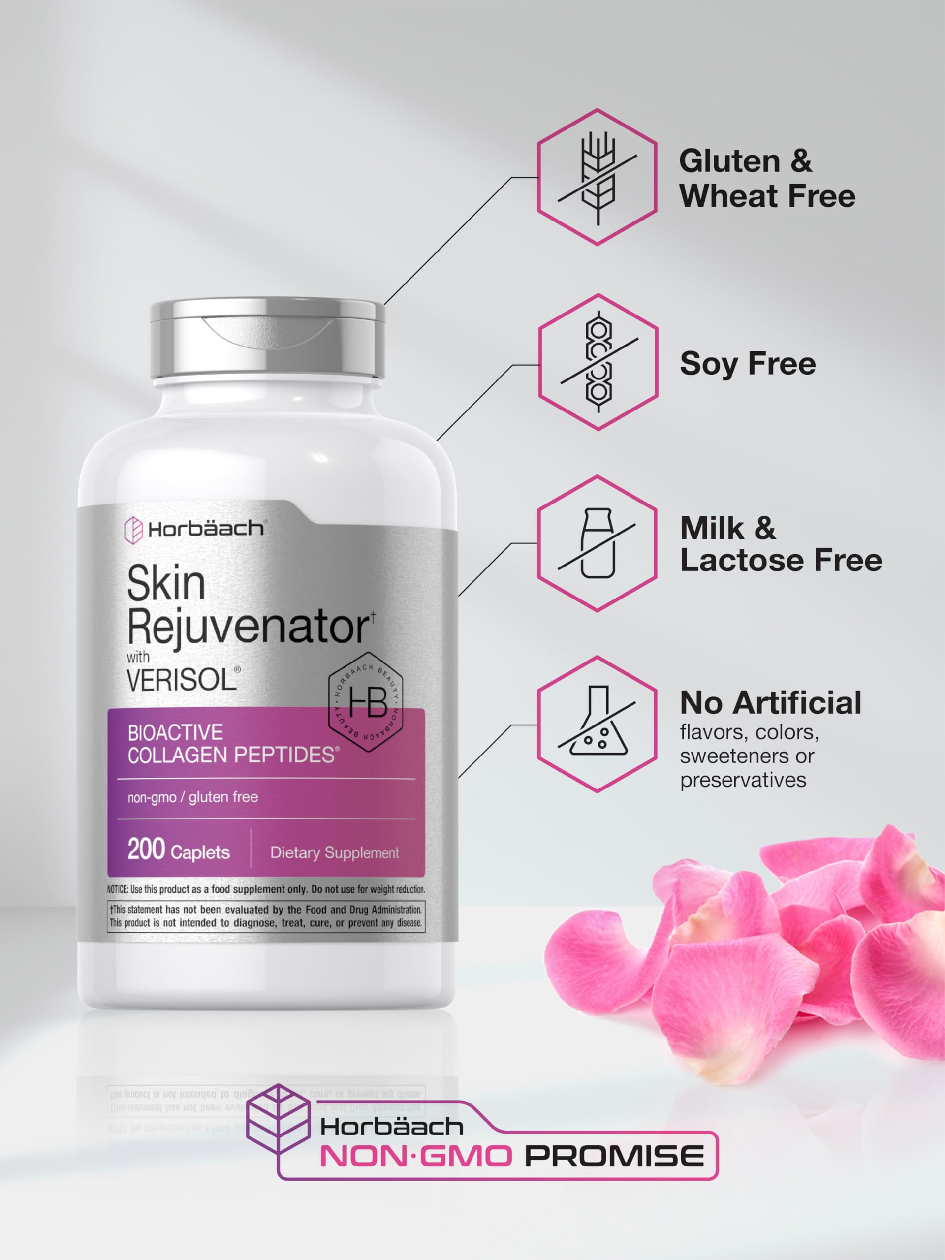 Horbäach Skin Rejuvenator with Verisol | Bioactive Collagen Peptides | 200 Caplets | Non-GMO, Gluten Free Supplement - Image 5