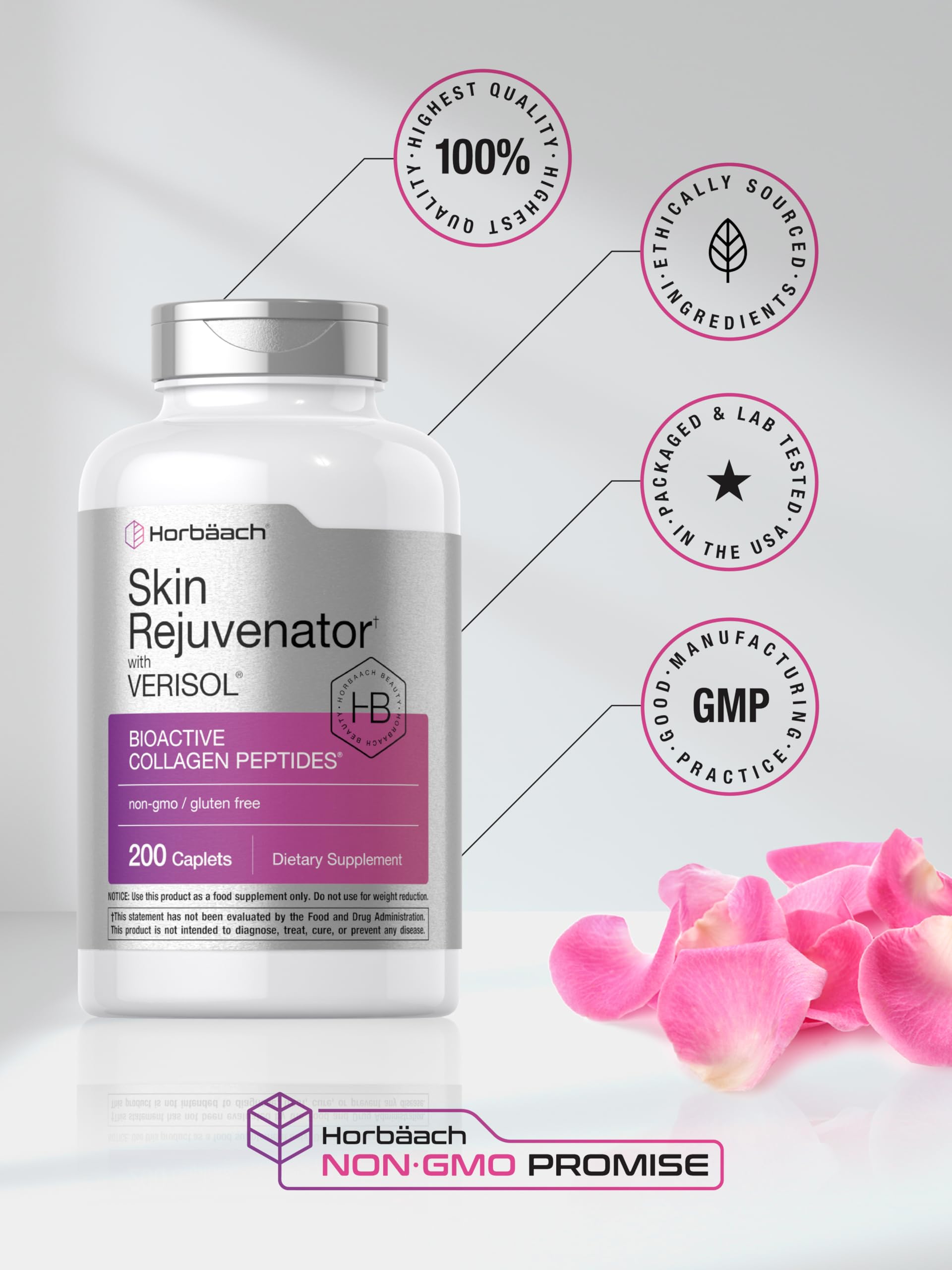 Horbäach Skin Rejuvenator with Verisol | Bioactive Collagen Peptides | 200 Caplets | Non-GMO, Gluten Free Supplement - Image 6
