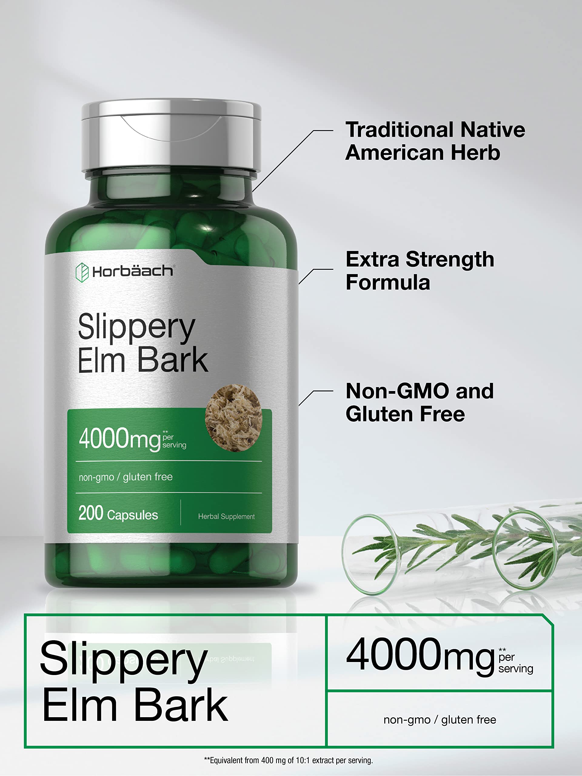 Horbäach Slippery Elm Bark Capsules | 200 Count | Non-GMO & Gluten Free - Image 3