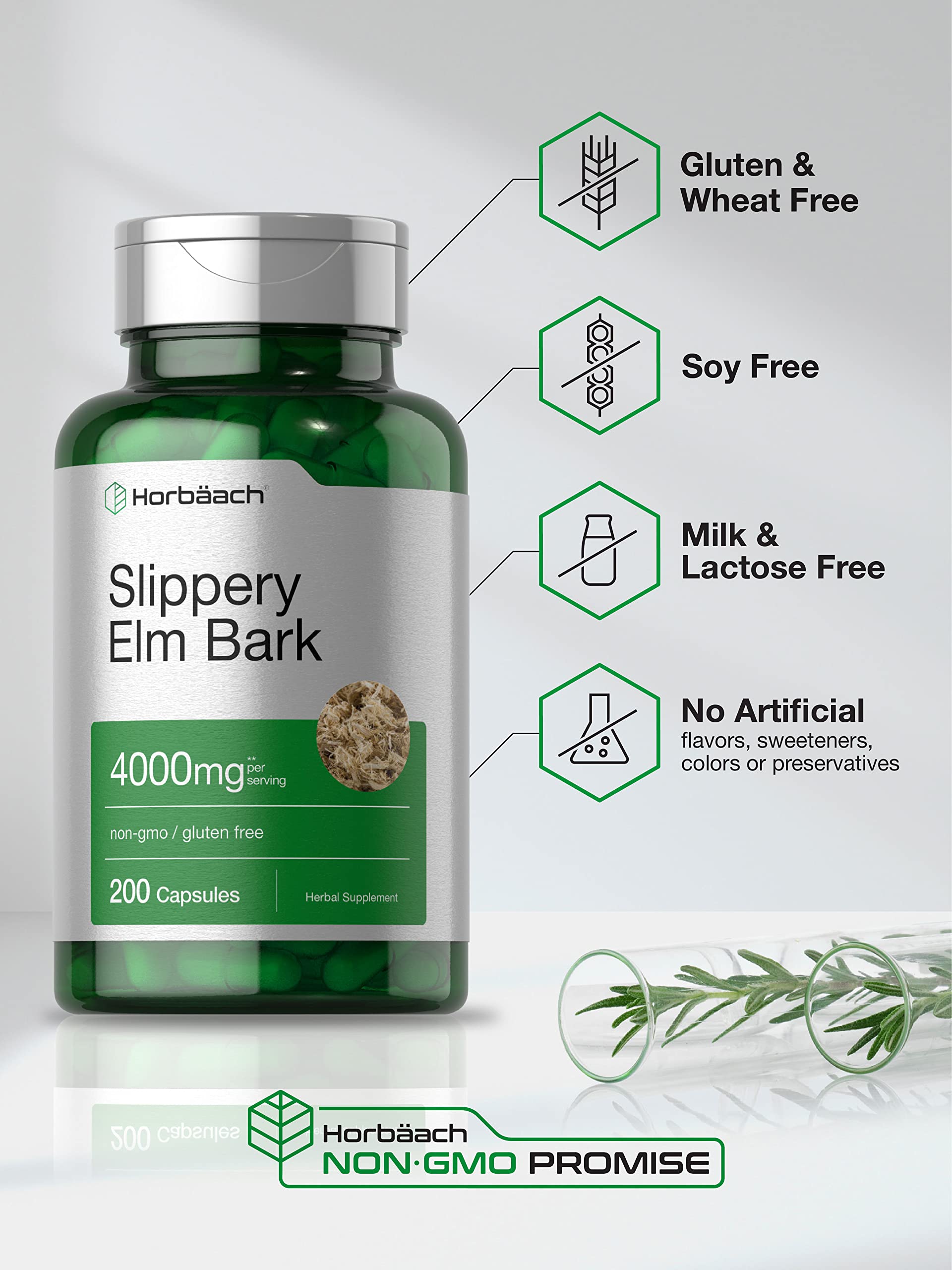 Horbäach Slippery Elm Bark Capsules | 200 Count | Non-GMO & Gluten Free - Image 4
