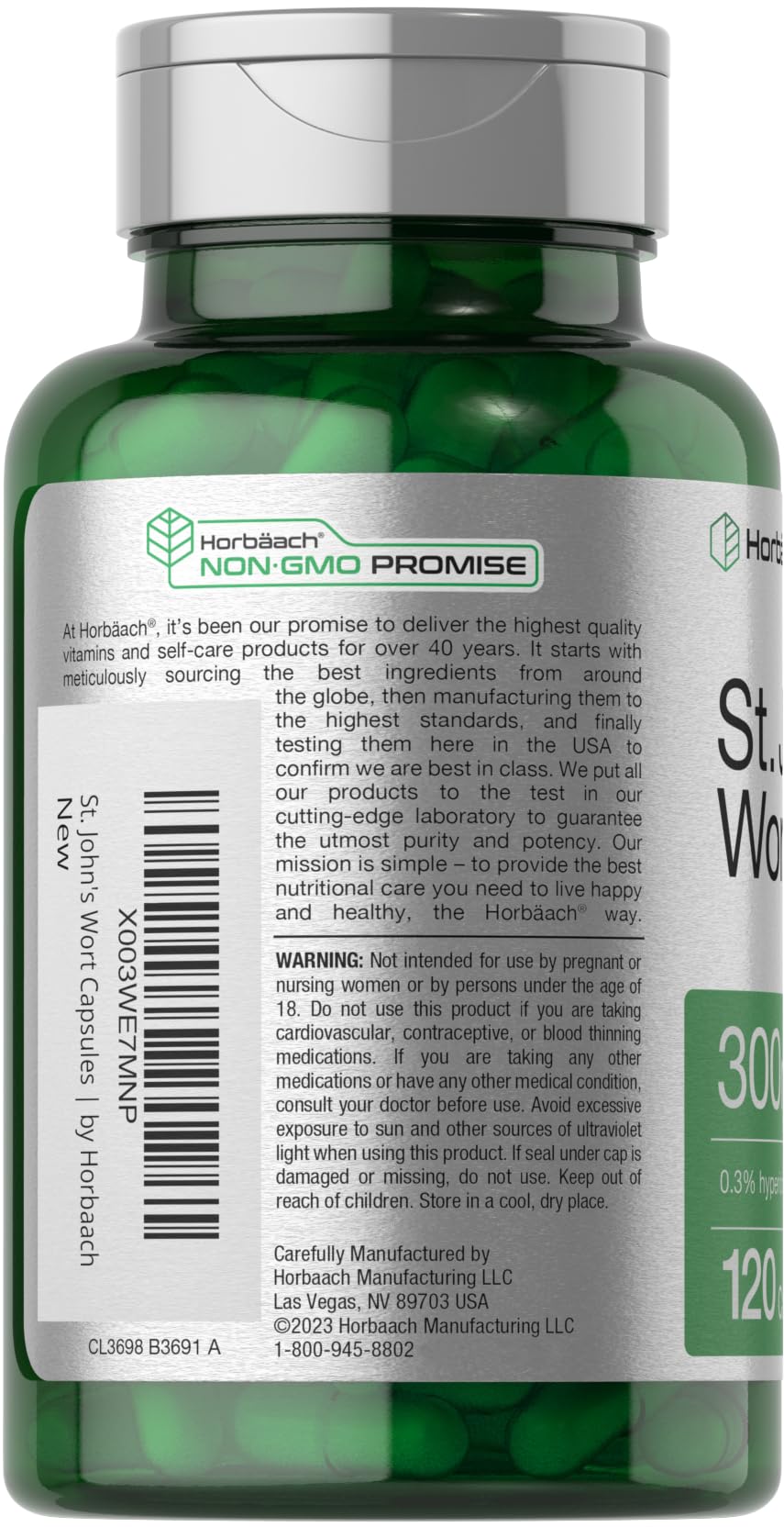 Horbäach St John's Wort Capsules 300mg | 120 Count | Non-GMO, Gluten Free | Herbal Extract - Image 3