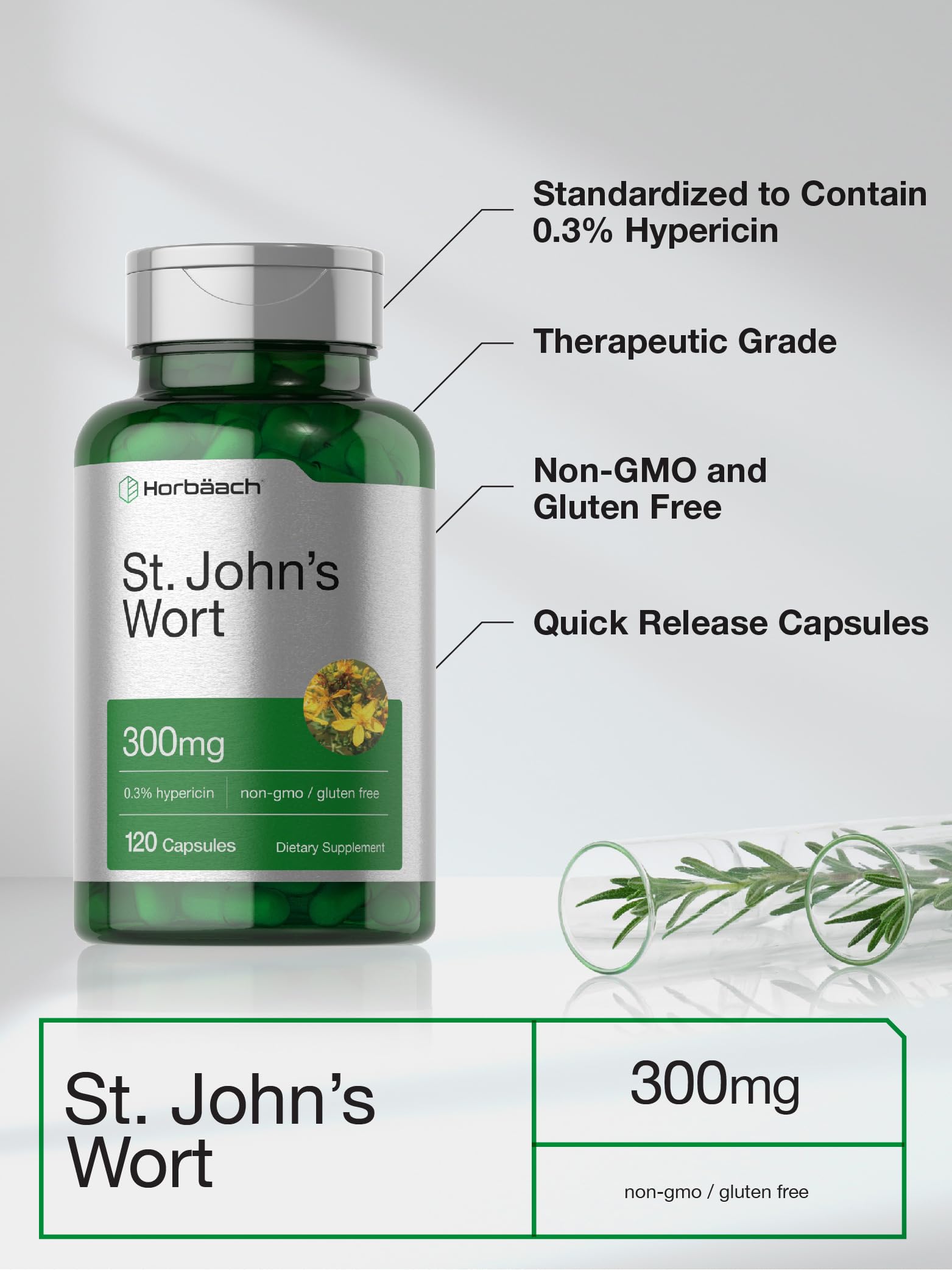 Horbäach St John's Wort Capsules 300mg | 120 Count | Non-GMO, Gluten Free | Herbal Extract - Image 4