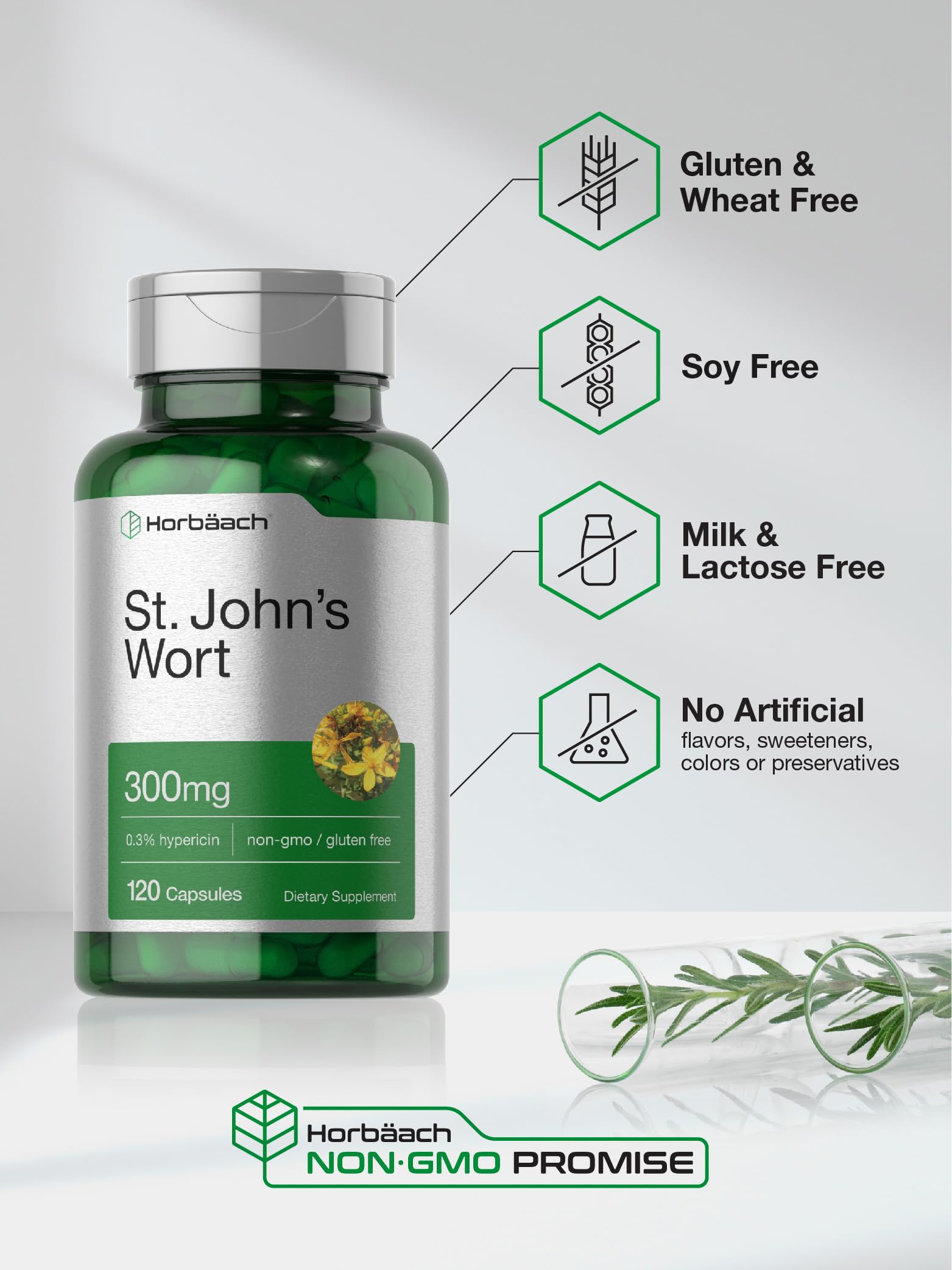 Horbäach St John's Wort Capsules 300mg | 120 Count | Non-GMO, Gluten Free | Herbal Extract - Image 5