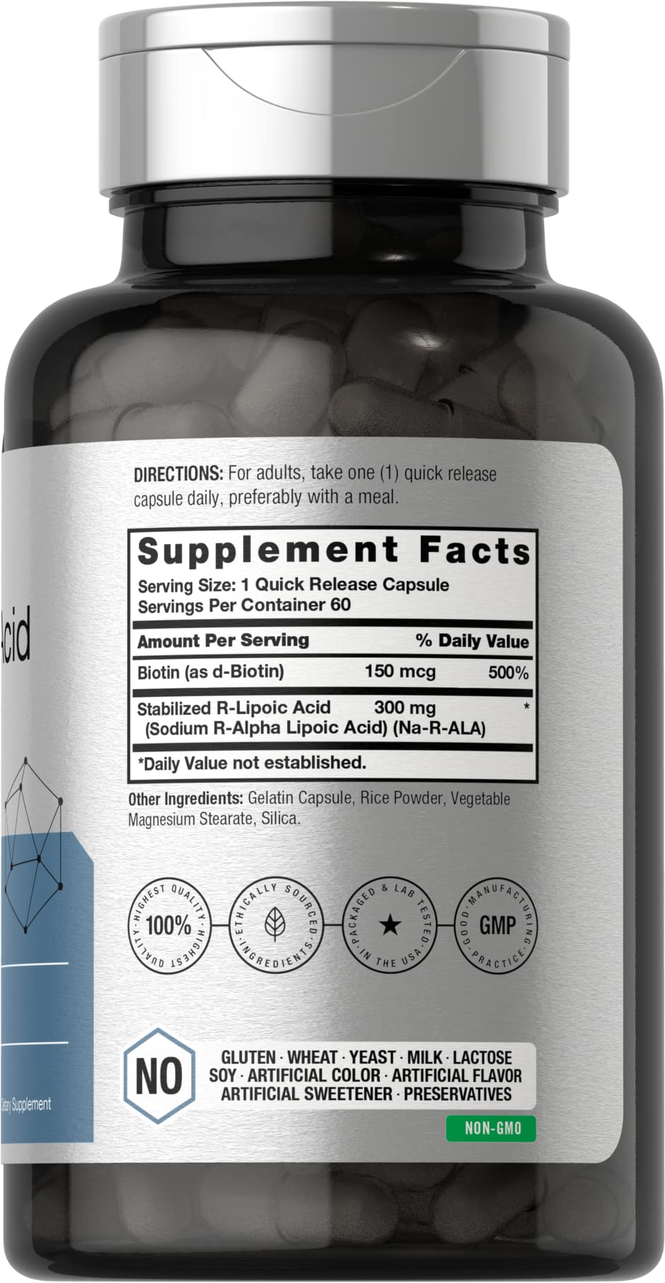 Horbäach Stabilized R-Lipoic Acid 300mg | 60 Capsules | with Biotin Optimizer | Non-GMO, Gluten Free | Na-RALA Supplement - Image 2
