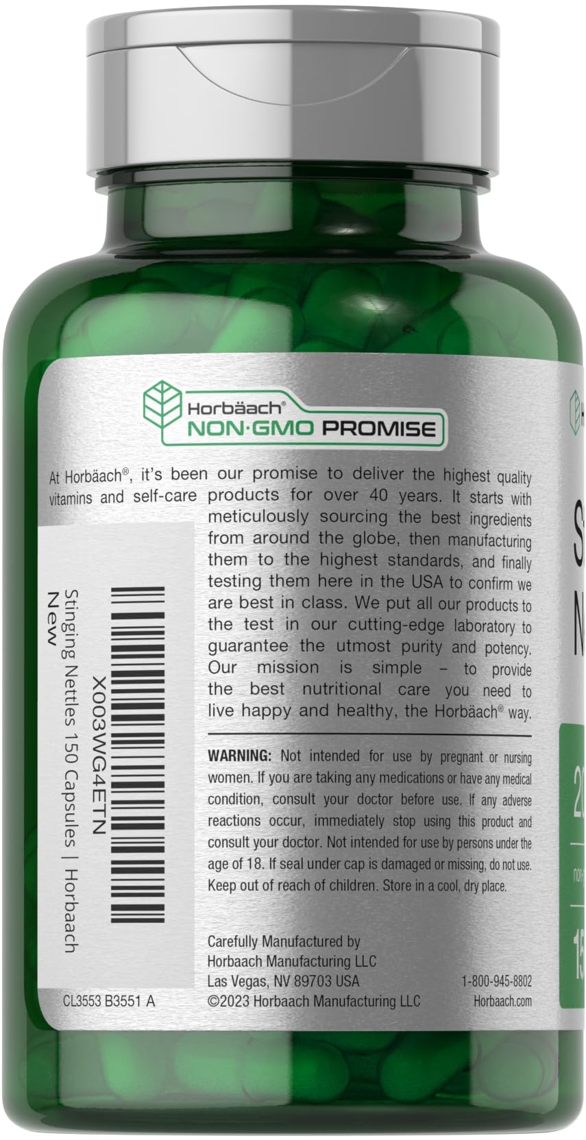 Horbäach Stinging Nettle Capsules | 150 Count | Herbal Leaf Extract Supplement | Non-GMO, Gluten Free - Image 3