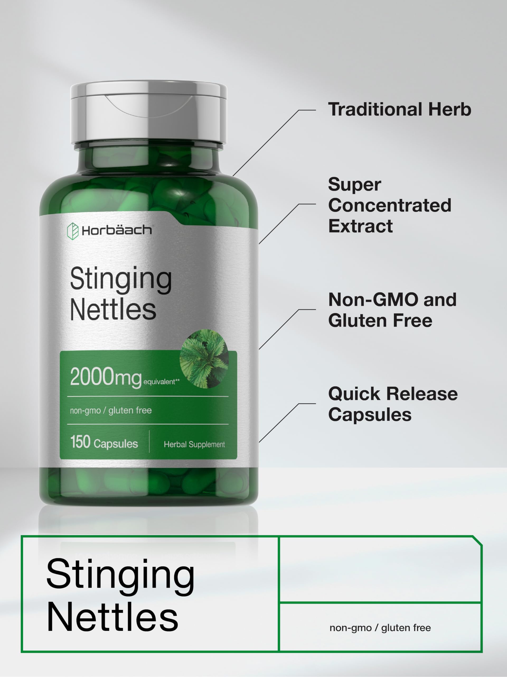 Horbäach Stinging Nettle Capsules | 150 Count | Herbal Leaf Extract Supplement | Non-GMO, Gluten Free - Image 4