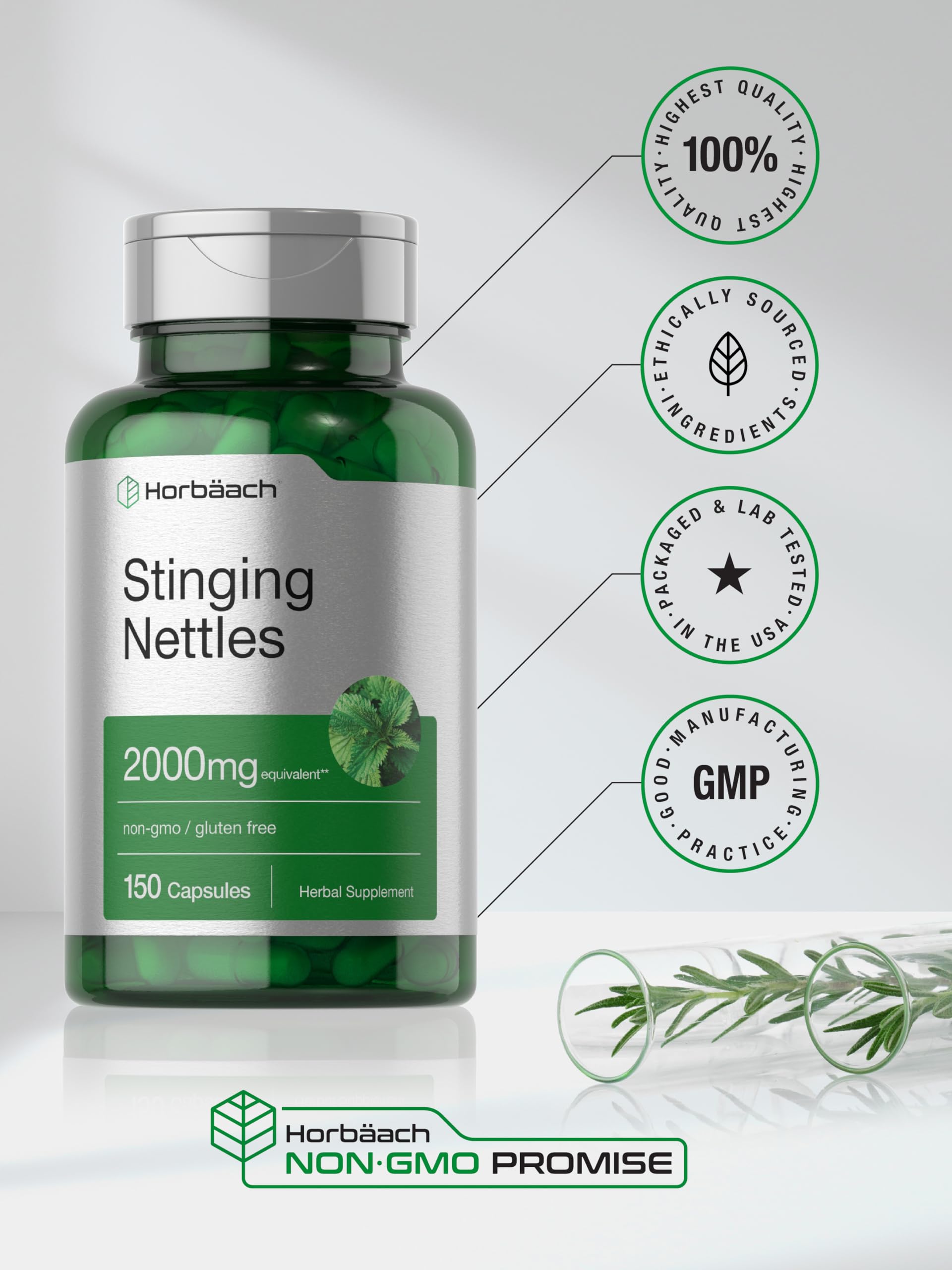 Horbäach Stinging Nettle Capsules | 150 Count | Herbal Leaf Extract Supplement | Non-GMO, Gluten Free - Image 6