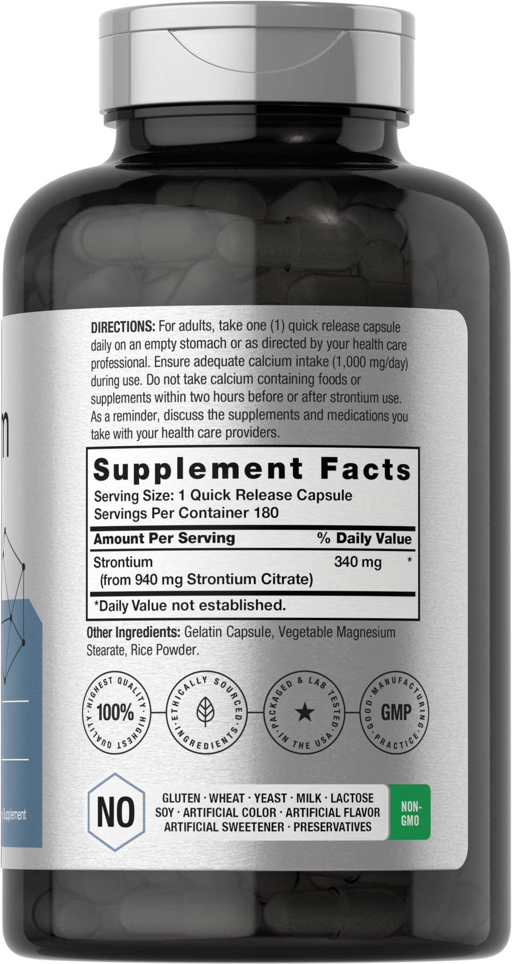 Horbäach Strontium Citrate 940 mg | 180 Capsules | Non-GMO & Gluten Free Supplement - Image 2