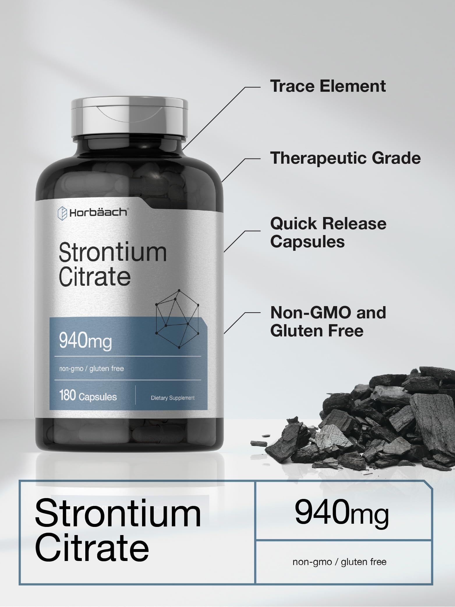 Horbäach Strontium Citrate 940 mg | 180 Capsules | Non-GMO & Gluten Free Supplement - Image 4
