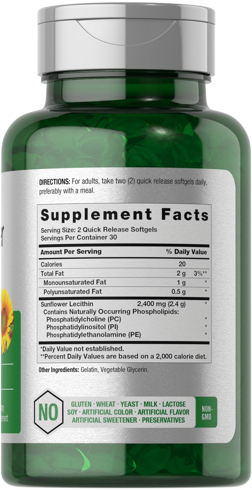 Horbäach Sunflower Lecithin Softgel Capsules | 2400mg | 60 Pills | Naturally Occurring Phospholipids | Non-GMO, Gluten Free Supplement - Image 2