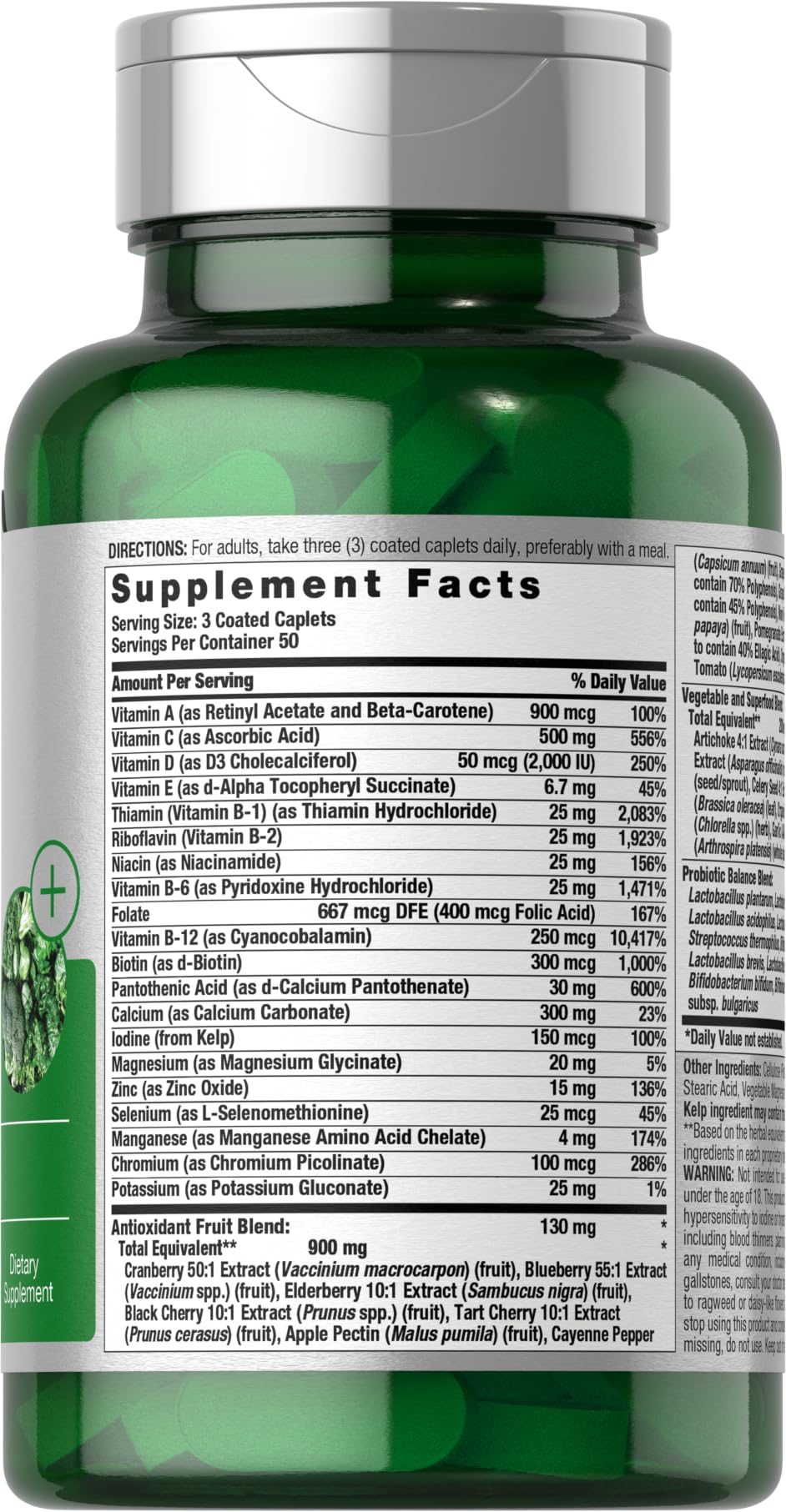Horbäach Super Greens Supplement with Probiotics | 150 Caplets | Non-GMO, and Gluten Free - Image 2