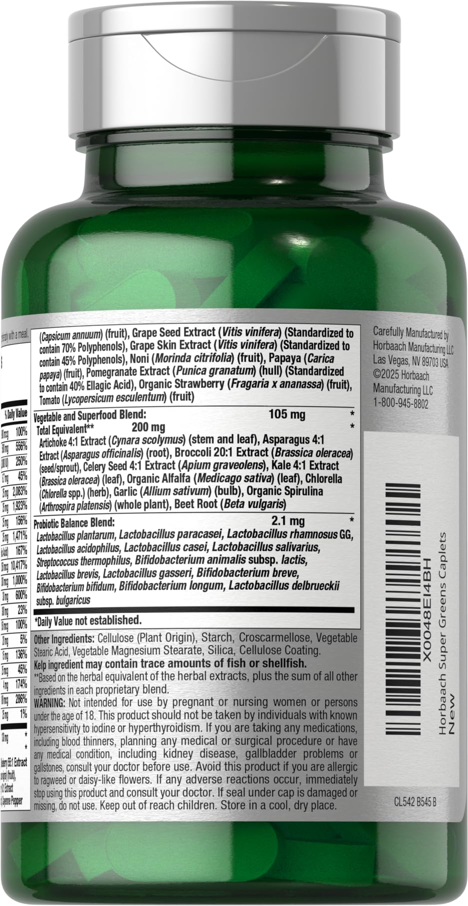 Horbäach Super Greens Supplement with Probiotics | 150 Caplets | Non-GMO, and Gluten Free - Image 3