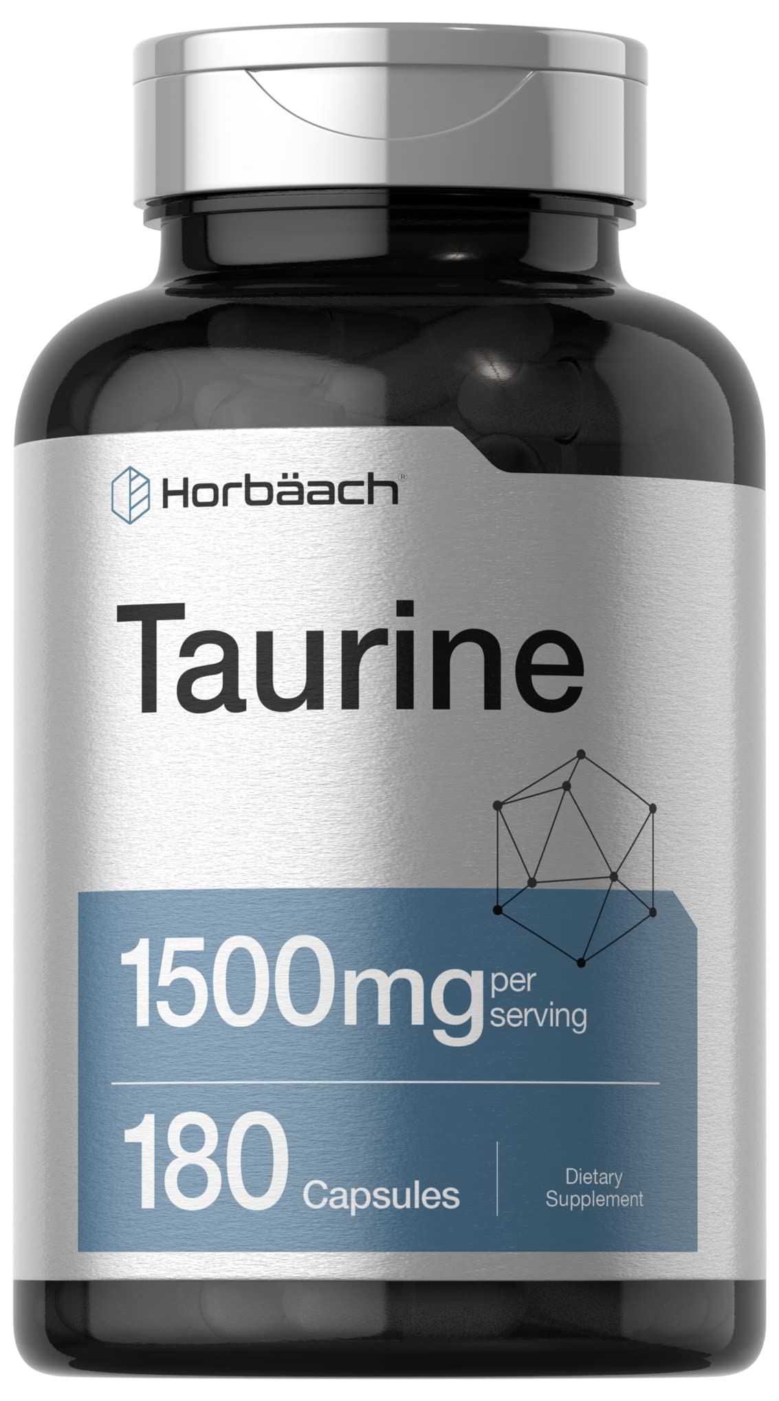 Horbäach Taurine Supplement 1500mg | 180 Capsules | Non-GMO and Gluten Free