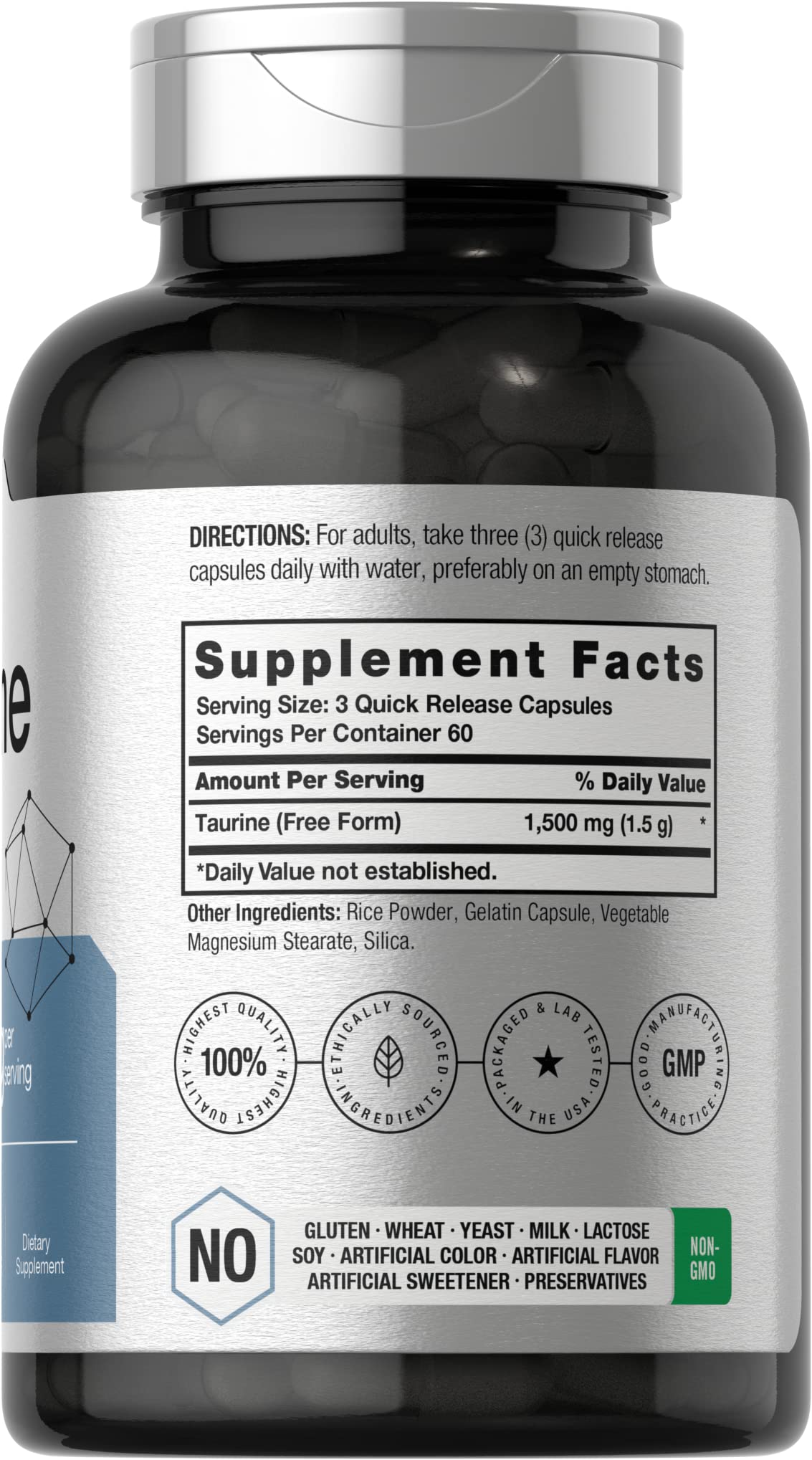 Horbäach Taurine Supplement 1500mg | 180 Capsules | Non-GMO and Gluten Free - Image 2