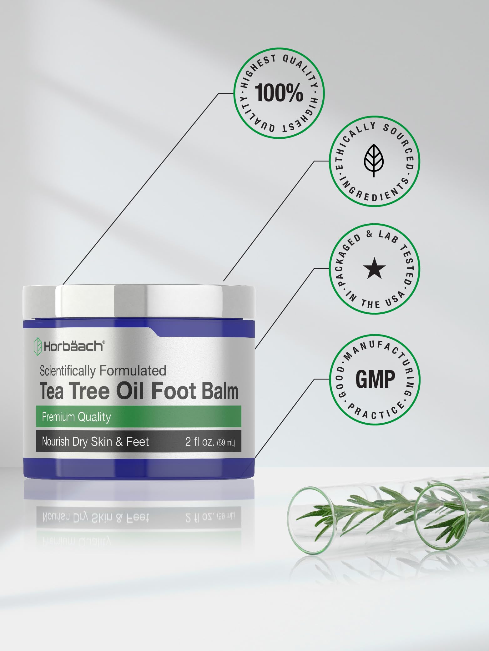 Horbäach Tea Tree Oil Foot Balm | 2 oz | Moisturizes and Nourishes Dry Skin & Feet | Scientifically Formulated - Image 5