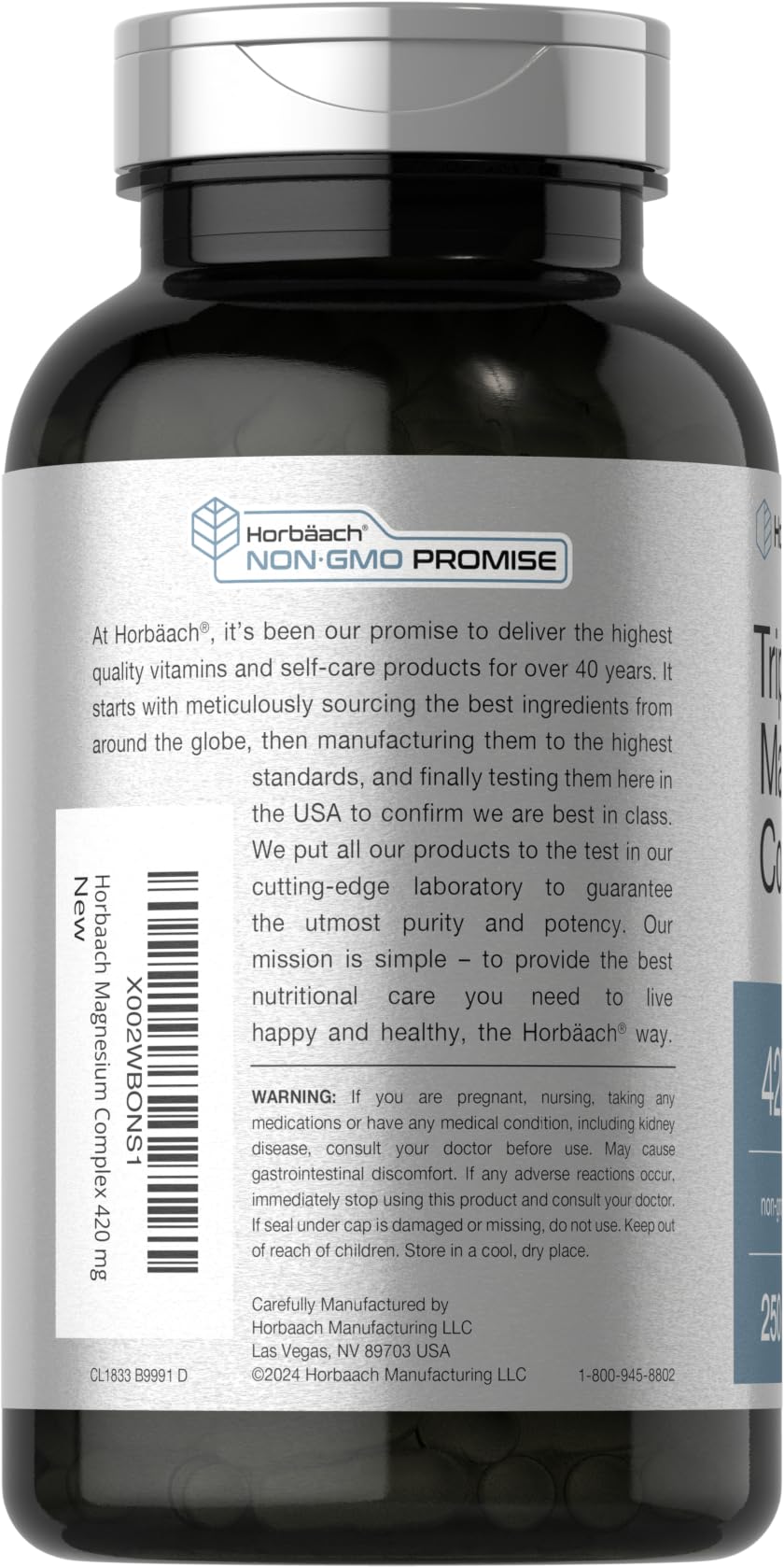Horbäach Triple Magnesium Complex | 420 mg | 250 Capsules | Non-GMO and Gluten Free Formula | Magnesium Oxide, Citrate, and Aspartate Dietary Supplement - Image 3