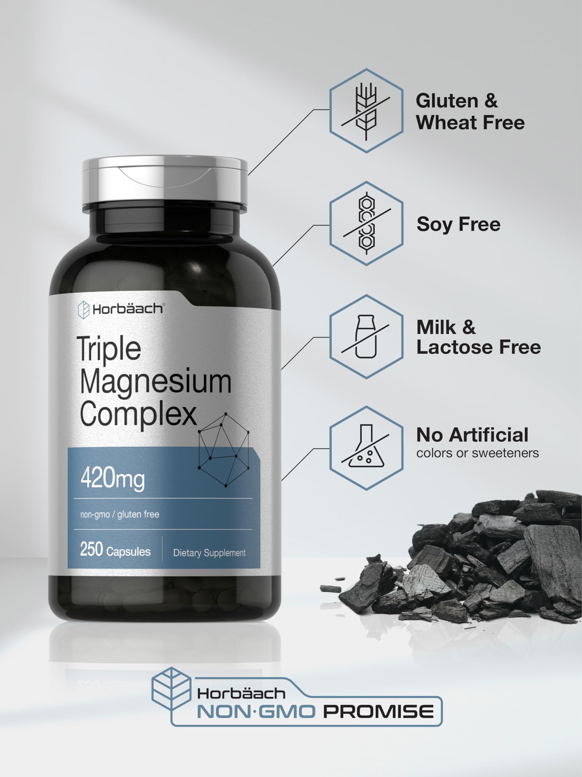 Horbäach Triple Magnesium Complex | 420 mg | 250 Capsules | Non-GMO and Gluten Free Formula | Magnesium Oxide, Citrate, and Aspartate Dietary Supplement - Image 5