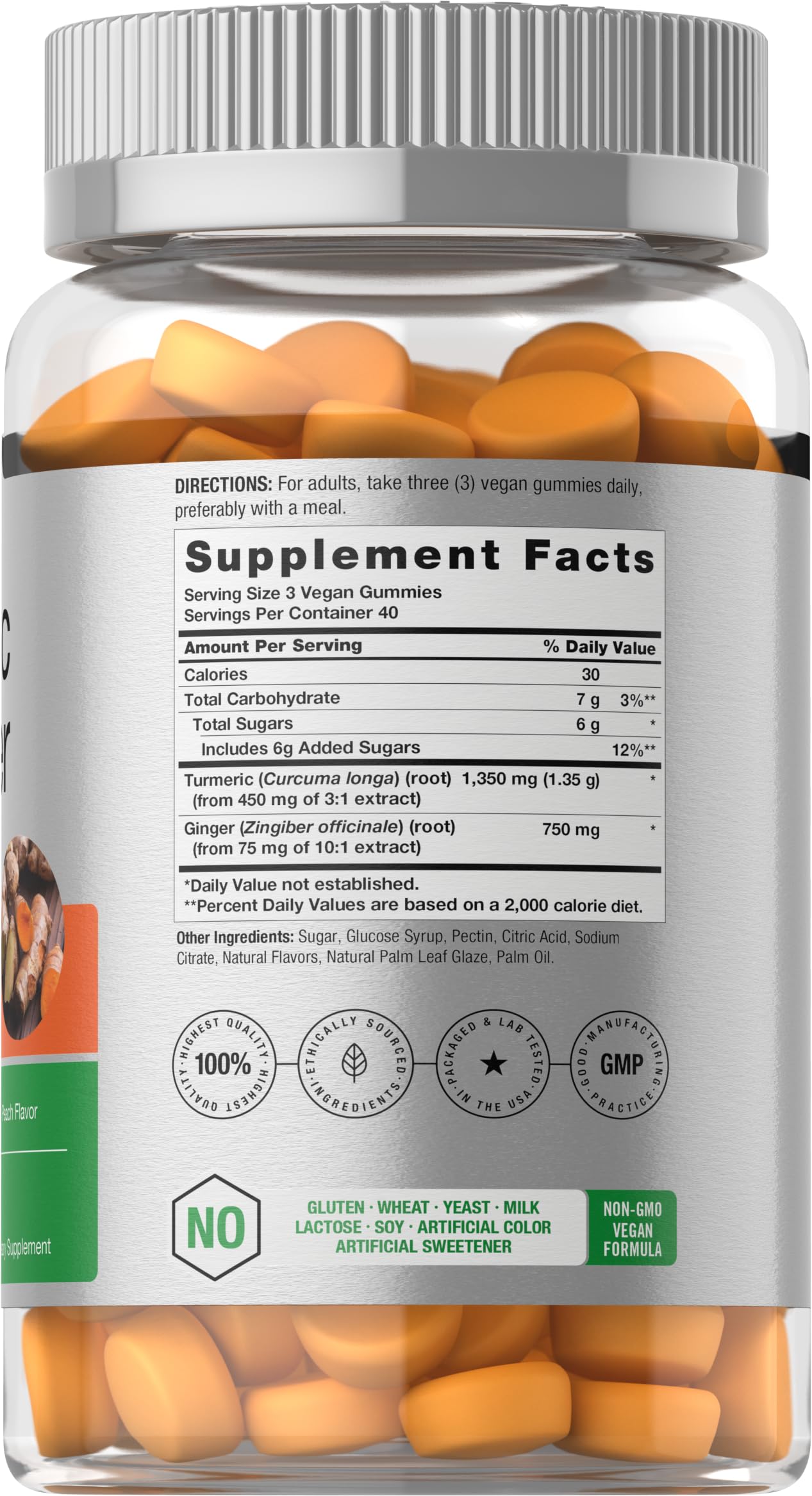 Horbäach Turmeric and Ginger Gummies | 120 Count | Peach Flavor | Vegan Non-GMO & Gluten Free Supplement - Image 2
