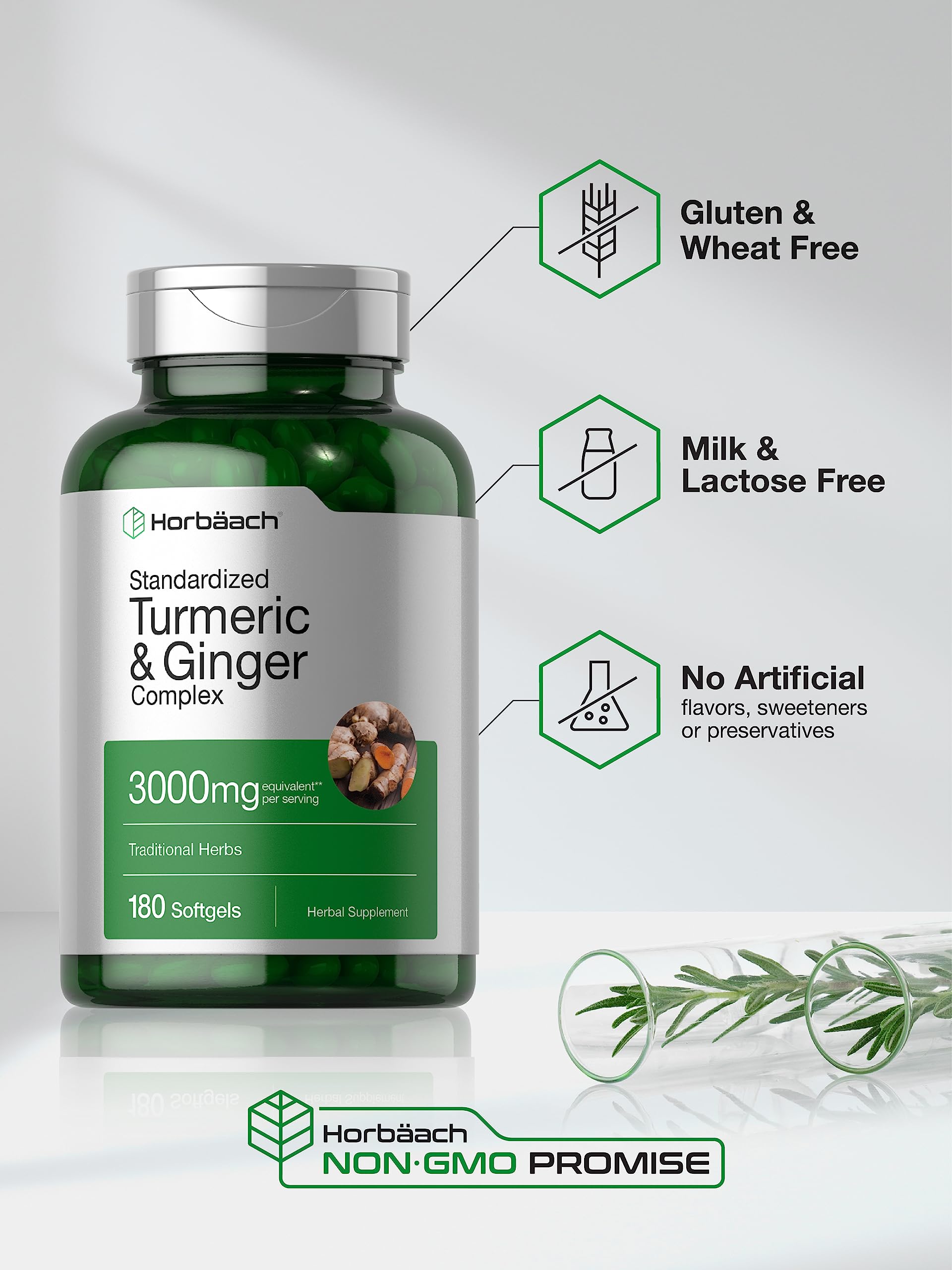 Horbäach Turmeric and Ginger Supplement | 180 Softgel Pills | with Black Pepper Extract | Non-GMO, Gluten Free Supplement - Image 4