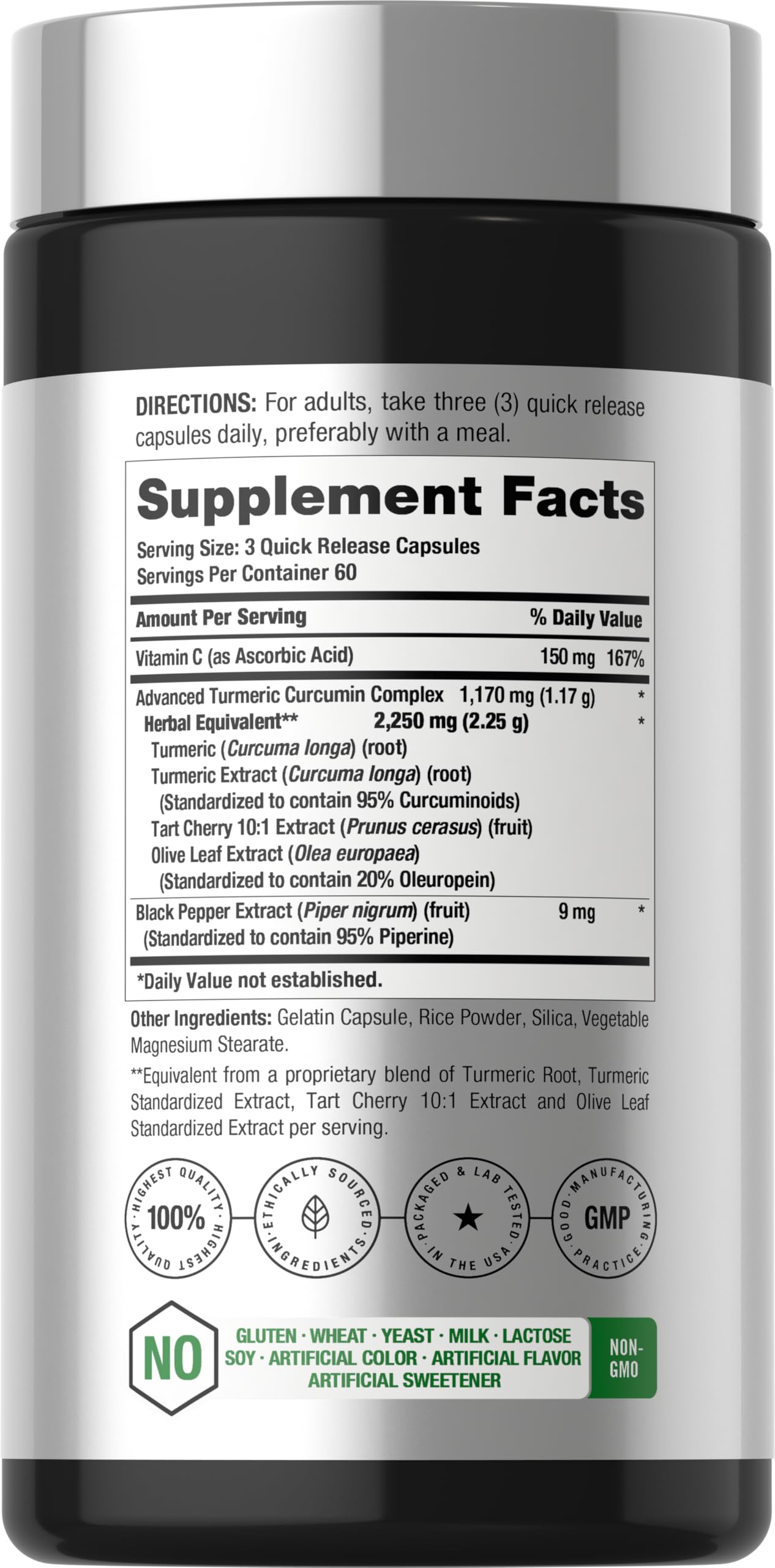 Horbäach Turmeric Curcumin Supplement | 180 Capsules | with Black Pepper & Tart Cherry | Non-GMO & Gluten Free - Image 2