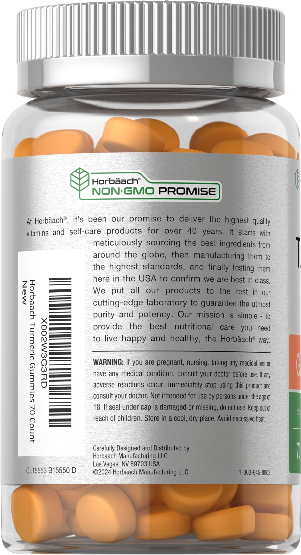 Horbäach Turmeric Gummies | 70 Count | Mango & Peach Flavor | Turmeric Curcumin with Ginger | Vegan Non-GMO & Gluten Free Supplement - Image 3