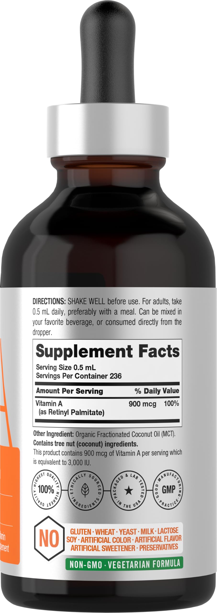 Horbäach Vitamin A Liquid Drops | 4 fl oz | with Organic MCT Oil | Vegetarian, Non-GMO & Gluten Free Supplement - Image 2