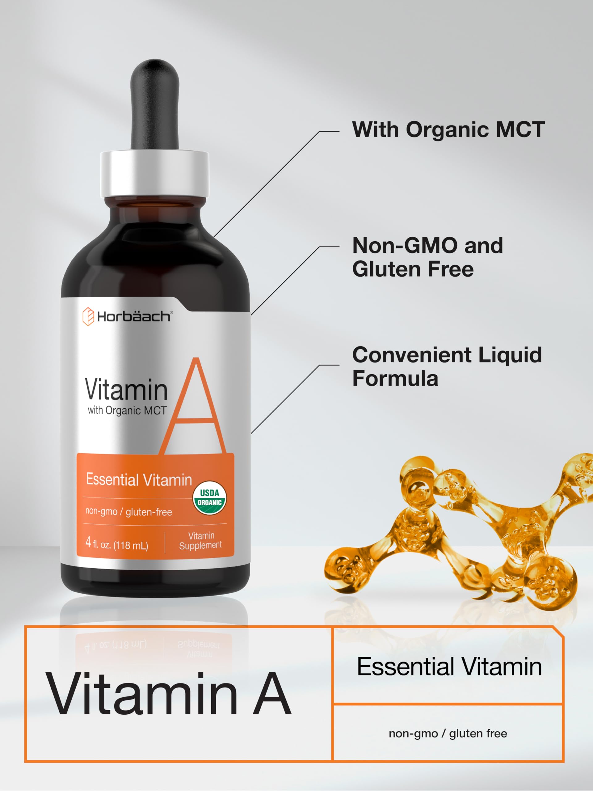 Horbäach Vitamin A Liquid Drops | 4 fl oz | with Organic MCT Oil | Vegetarian, Non-GMO & Gluten Free Supplement - Image 4