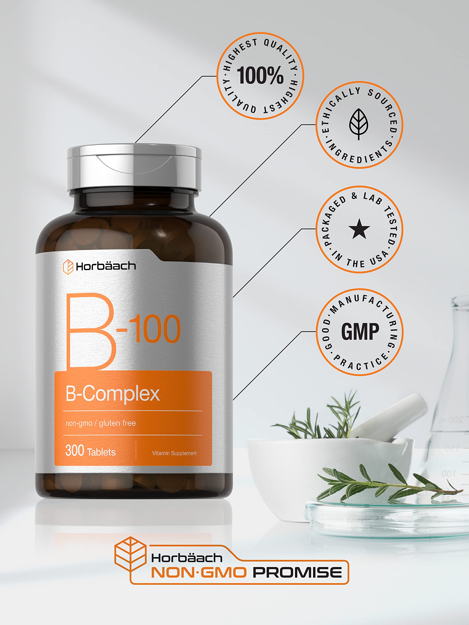 Horbäach Vitamin B-100 Complex | 100% of Daily Value | 300 Tablets | Vegetarian, Non-GMO, and Gluten Free Supplement - Image 5