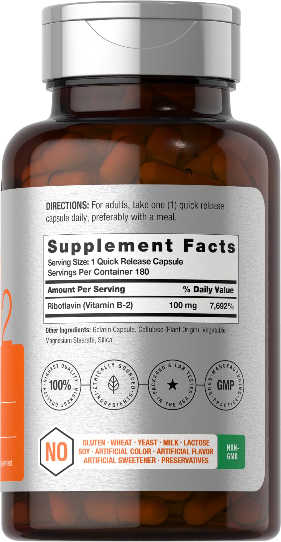 Horbäach Vitamin B2 100mg | 180 Capsules | Riboflavin Supplement | Non-GMO & Gluten Free - Image 2