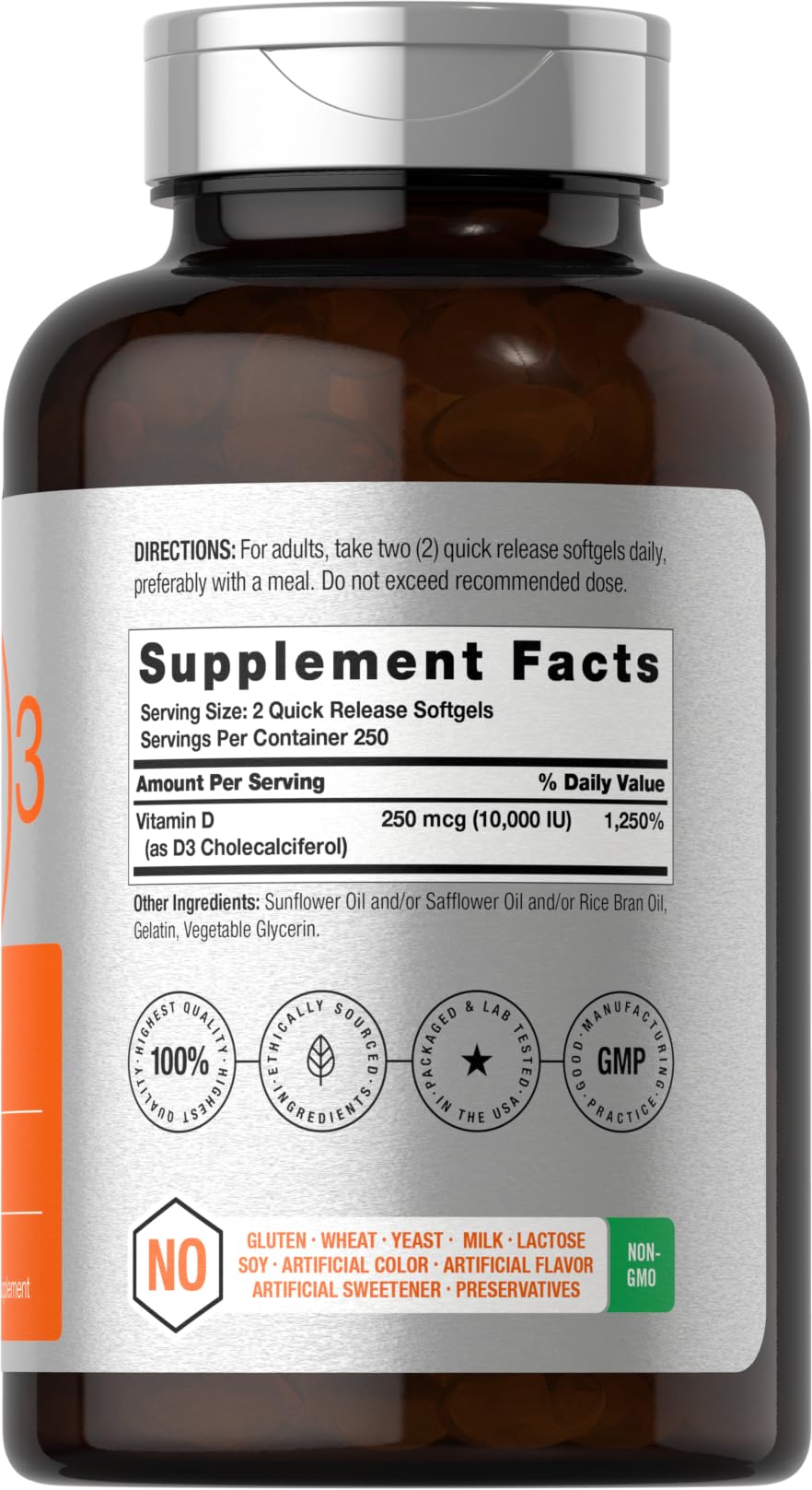 Horbäach Vitamin D3 10000 IU | 500 Softgels | Non-GMO, Gluten Free Supplement | Value Size | 250mcg | High Potency Formula - Image 2