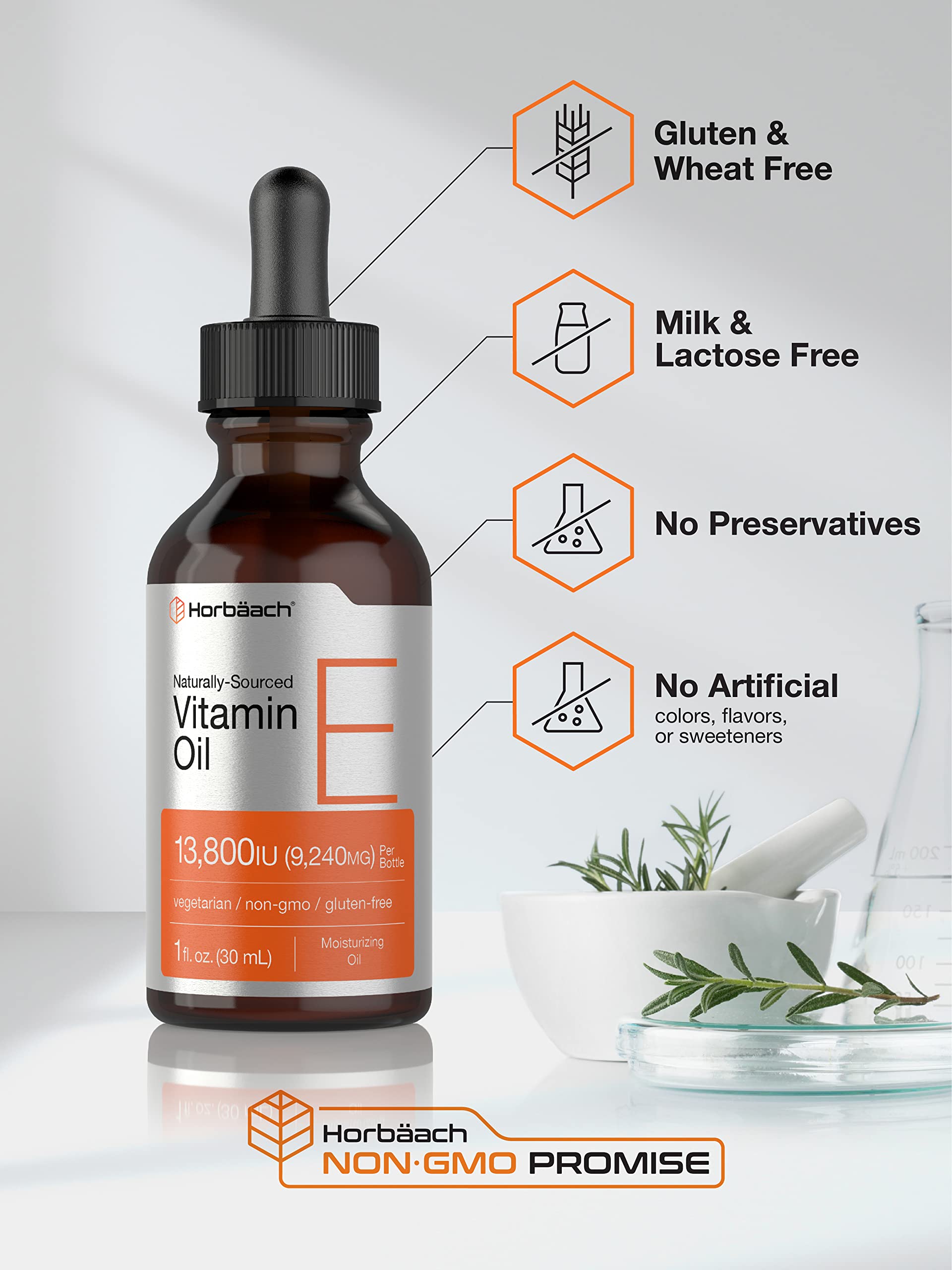 Horbäach Vitamin E Oil | 13,800 IU | 1oz | Naturally Sourced Liquid Supplement | Vegetarian, Non-GMO, and Gluten Free Formula - Image 4
