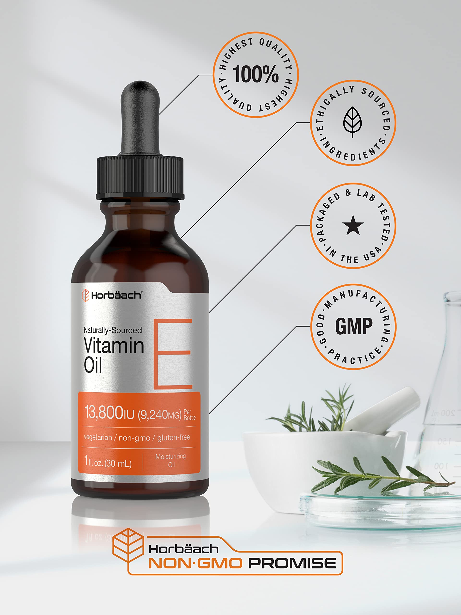 Horbäach Vitamin E Oil | 13,800 IU | 1oz | Naturally Sourced Liquid Supplement | Vegetarian, Non-GMO, and Gluten Free Formula - Image 5