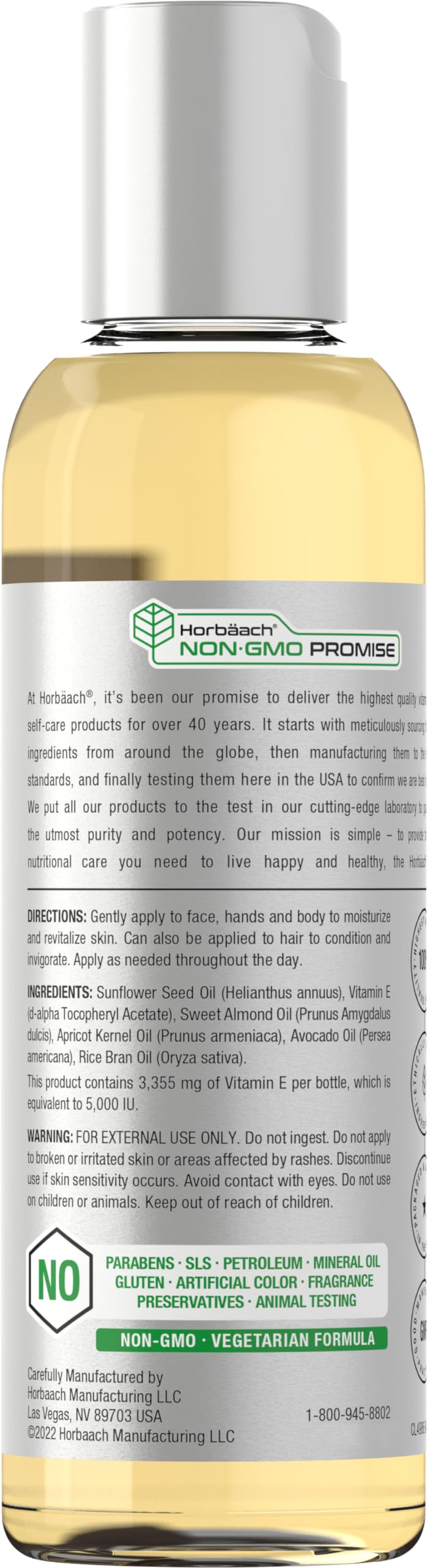 Horbäach Vitamin E Oil | 5000 IU | 8 oz (2 x 4oz) Value Pack | for Skin, Hair, Face & Body | Vegetarian, Non-GMO, and Gluten Free Formula - Image 2