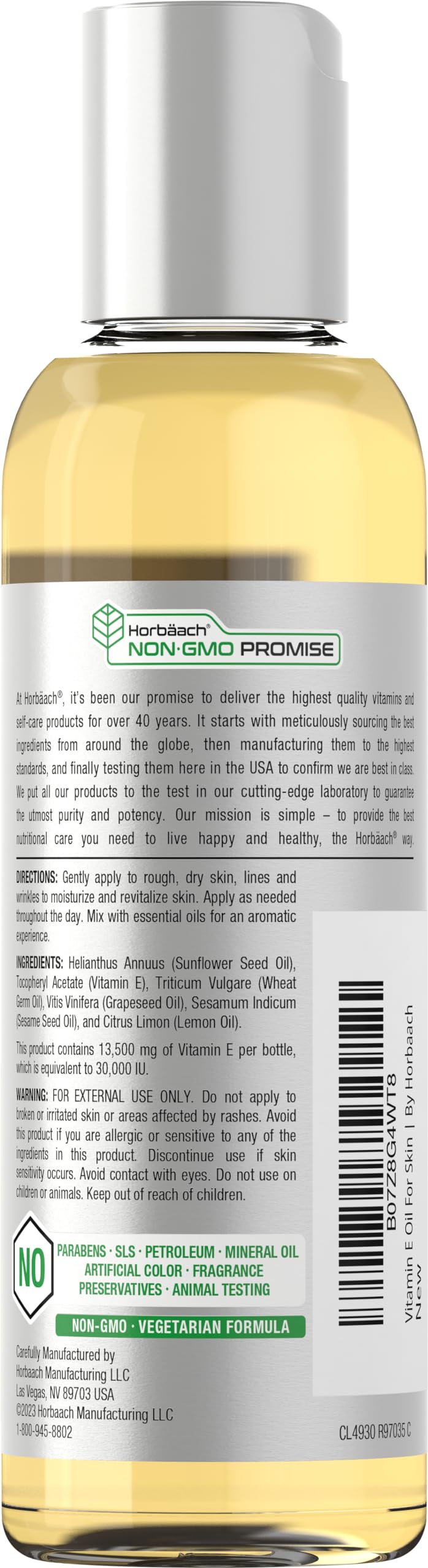 Horbäach Vitamin E Oil For Skin and Face | 4 fl oz | 100% Pure Oils | Moisturizing Skin Care | Non-GMO, Vegetarian | Lemon Scented - Image 2